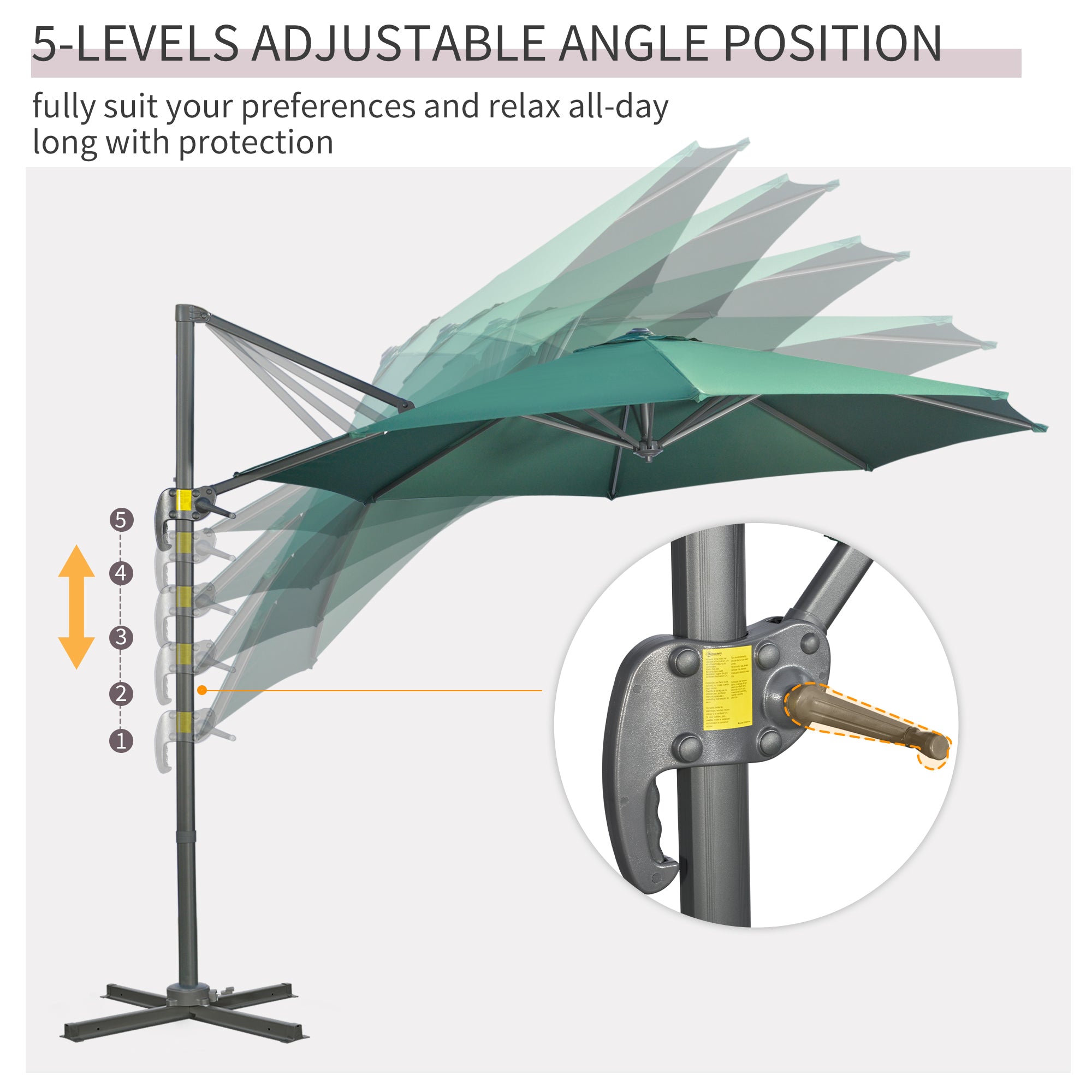 Outsunny 3 x 3(m) Cantilever Parasol with Cross Base, Garden Umbrella with 360° Rotation, Crank Handle and Tilt for Outdoor, Patio, Green