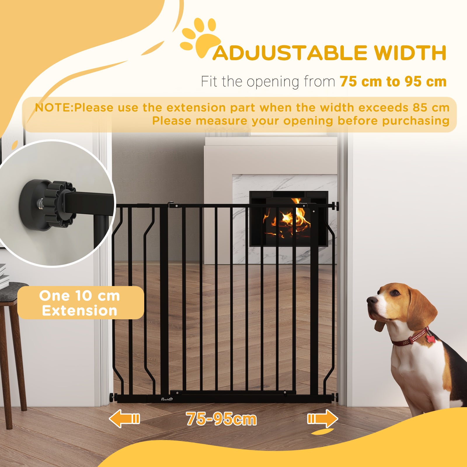 PawHut Wide Dog Safety Gate, with Door Pressure, for Doorways, Hallways, Staircases - Black - North Peak Garden Furniture