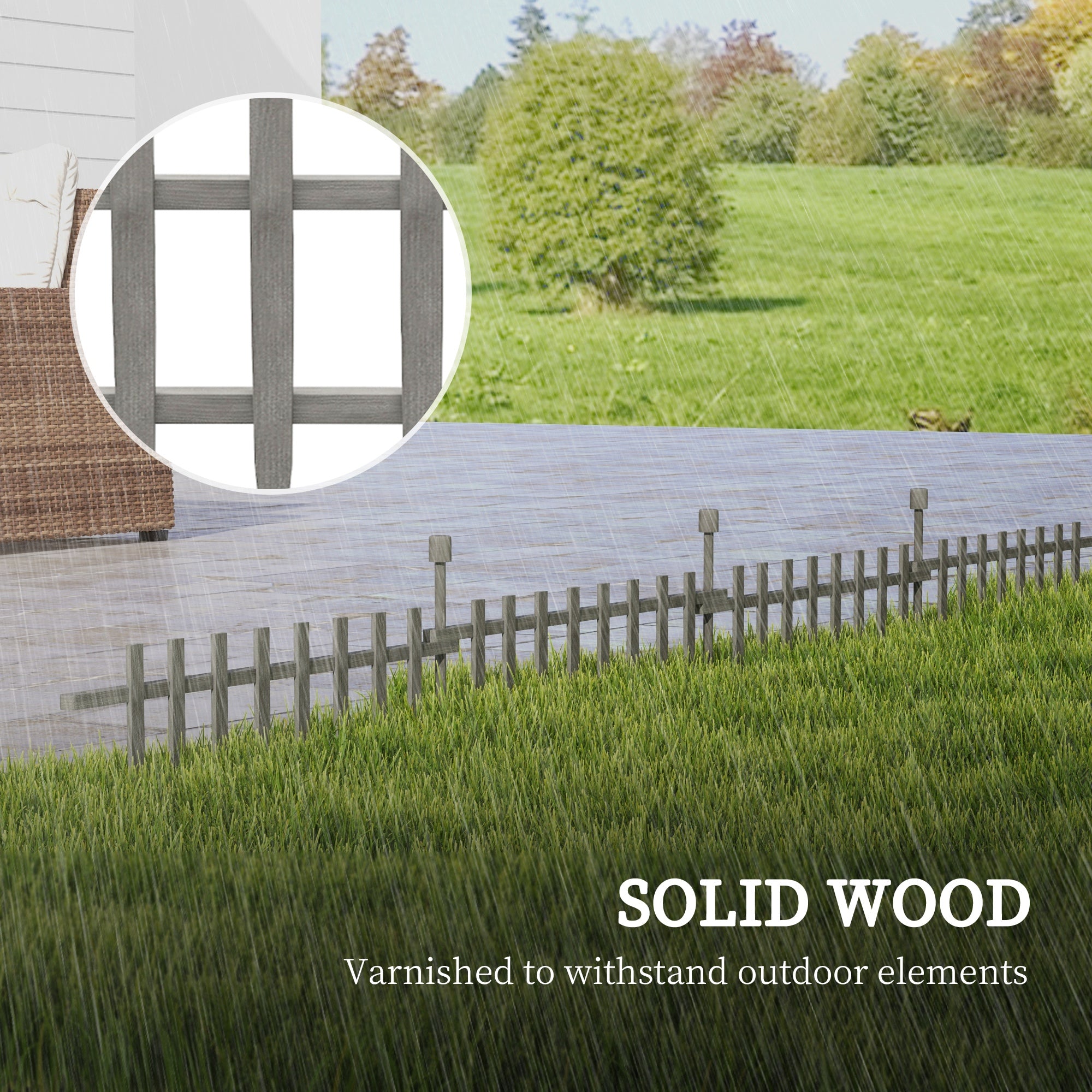 Outsunny 4PCs Wooden Garden Fencing Landscape Edging, Grey - North Peak Garden Furniture