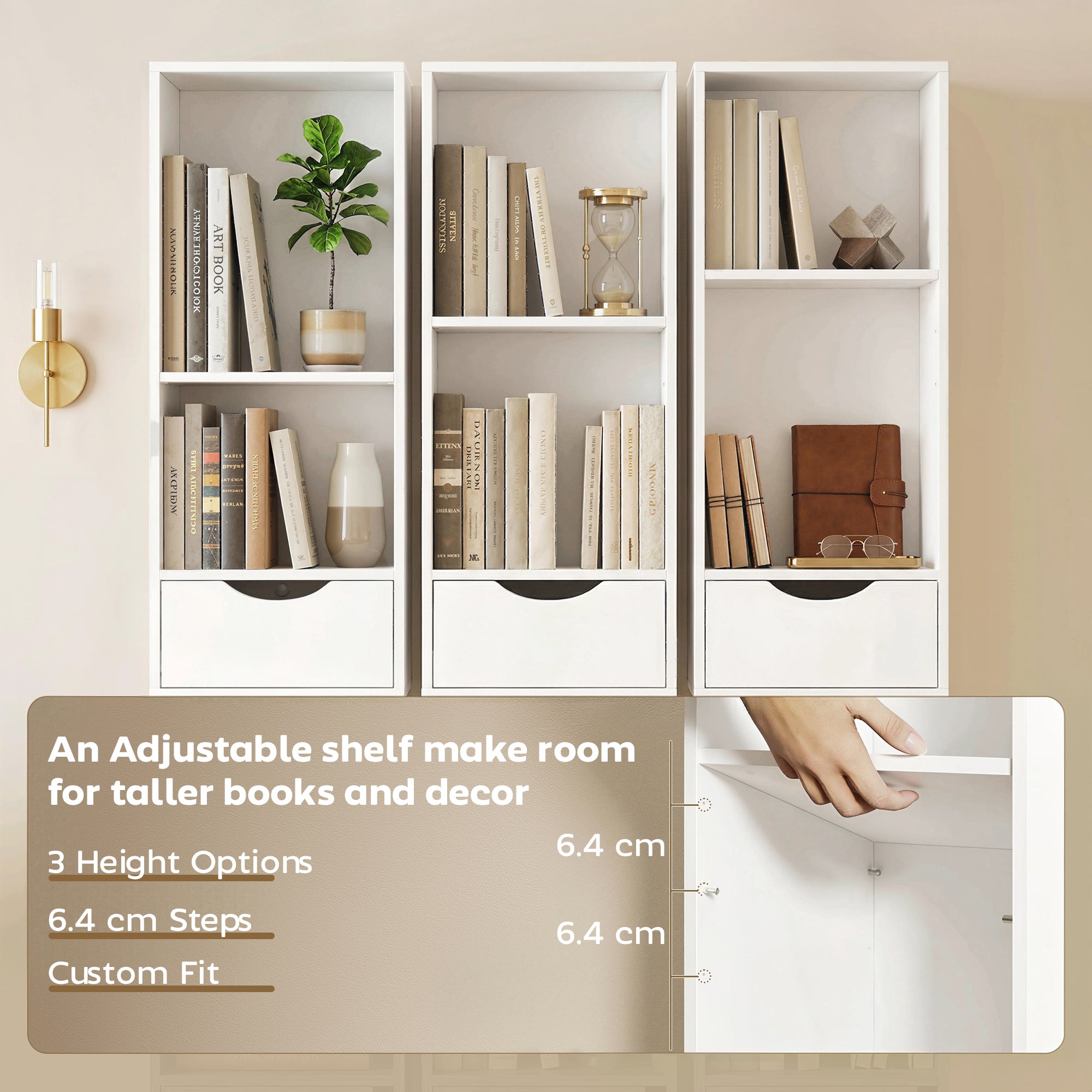 HOMCOM Bookcase with Drawers Adjustable Shelf Bookshelf with 2 Drawers and Cabinet 158 cm White