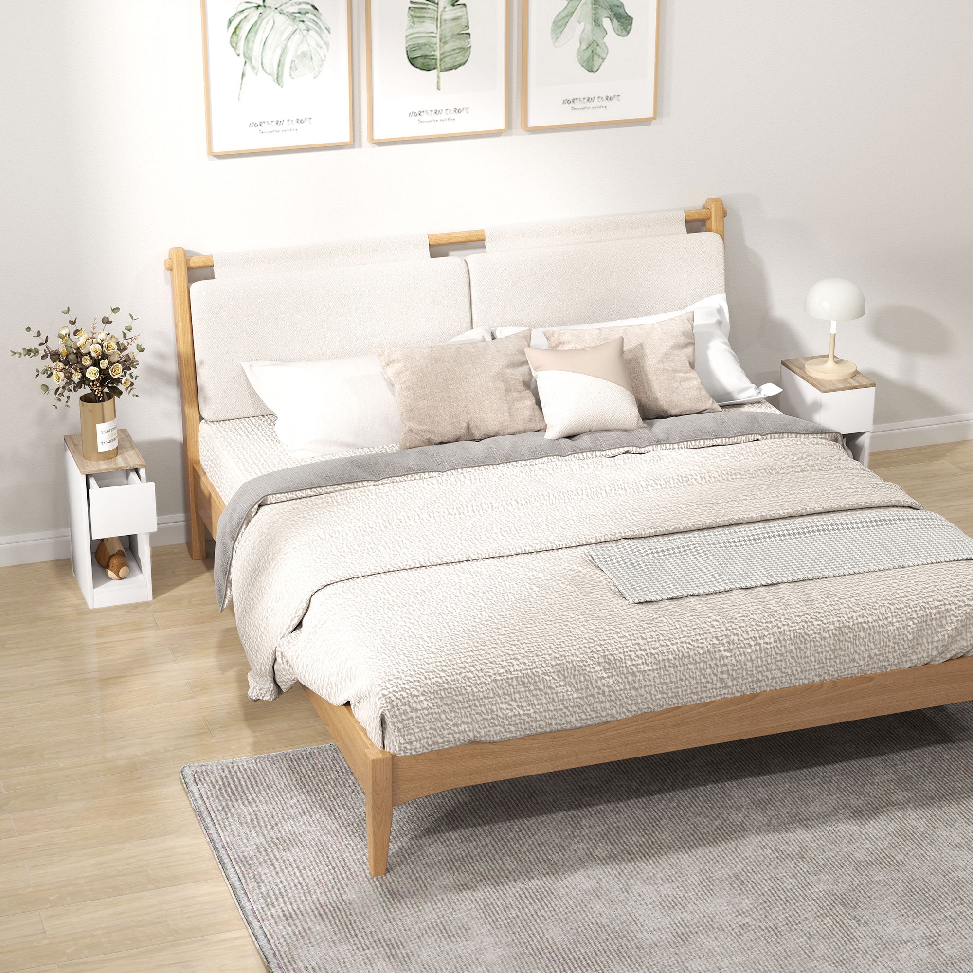 HOMCOM Set of Two Modern Storage Bedside Tables - White - North Peak Garden Furniture