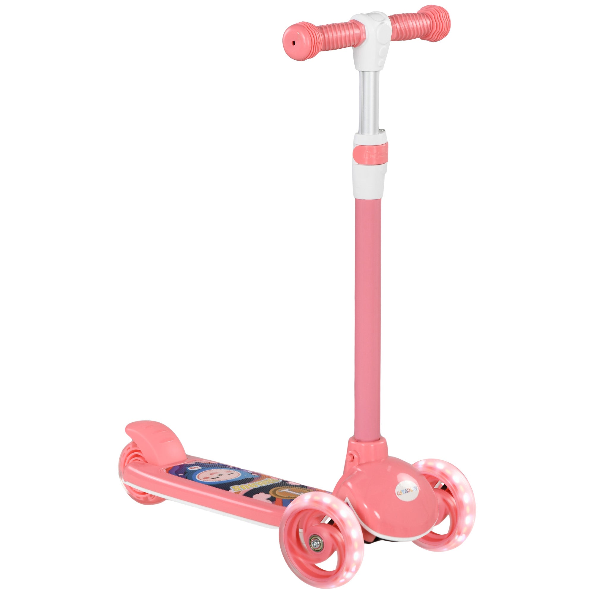 AIYAPLAY Kids 3 Wheel Scooter for 2-6 Years Old w/ Adjustable Height, LED Light, TPE Handlebar, Pink - North Peak Garden Furniture