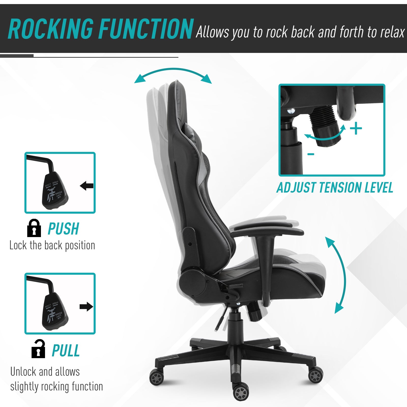 Vinsetto Gaming Chair, Computer Desk Chair, Racing Chair with Adjustable Height, Head Pillow and Lumbar Support for Adults, Black - North Peak Garden Furniture