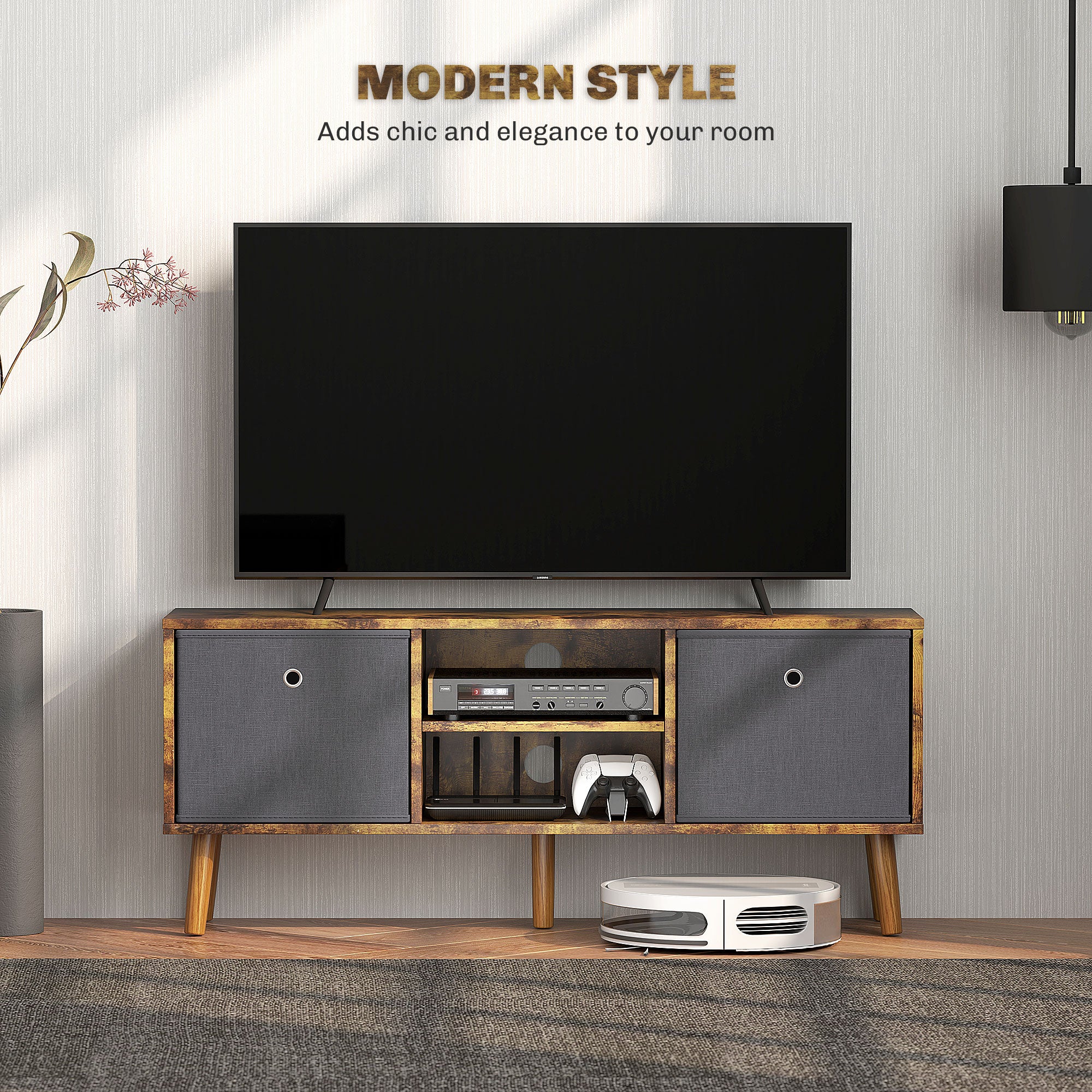 HOMCOM TV Cabinet Stand Unit for TVs up to 50'' with Foldable Drawers, Entertainment Centre for Living Room Rustic Brown - North Peak Garden Furniture