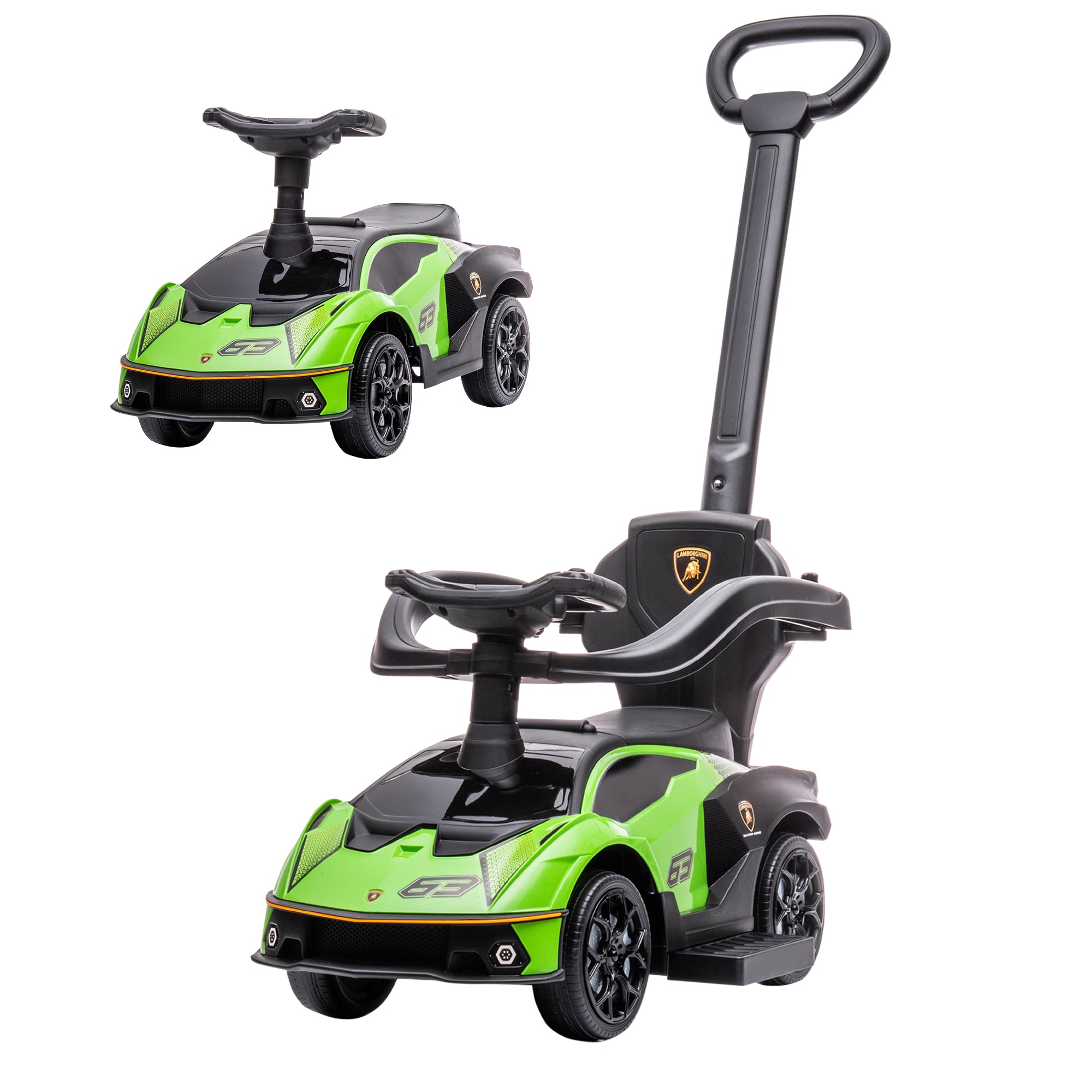 AIYAPLAY Kids 2-In-1 Lamborghini Ride-On and Stroller, with Horn - Green - North Peak Garden Furniture