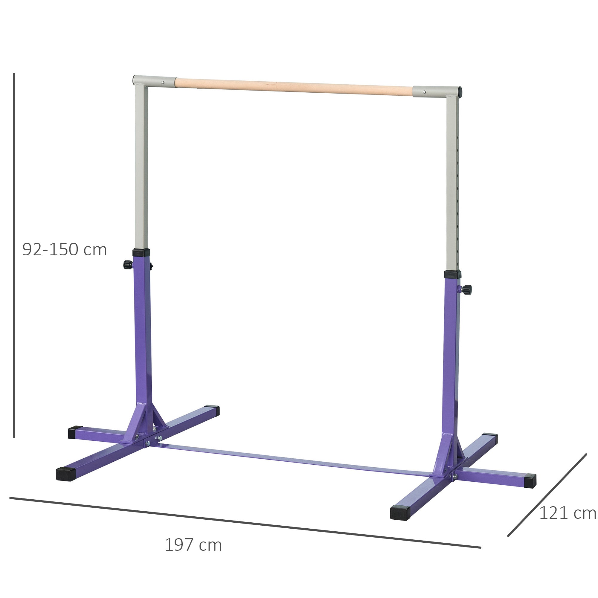 HOMCOM Steel Frame Adjustable Horizonal Gymnastics Bar For Kids Home Gym Training Purple