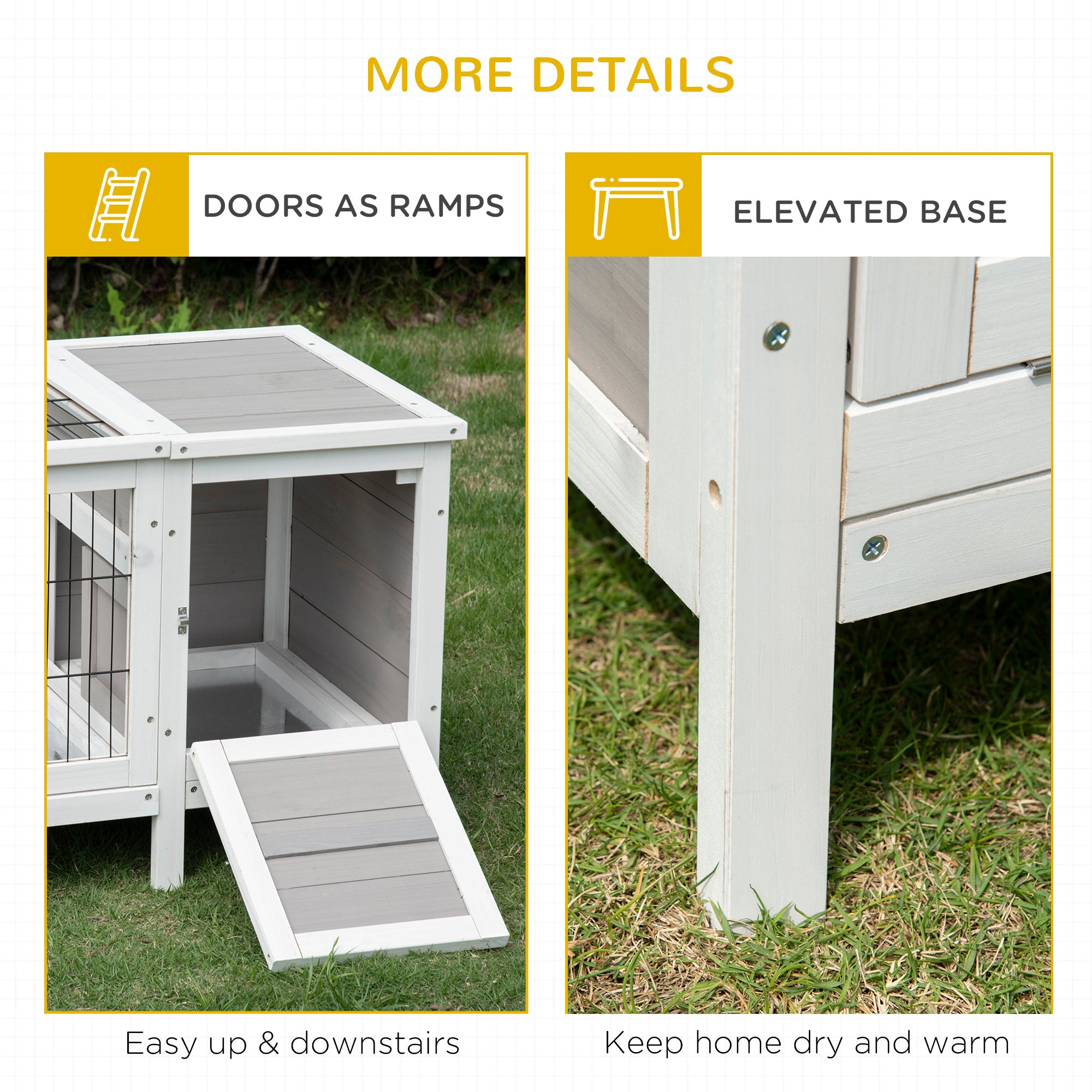 PawHut Rabbit Hutch and Run, with Removable Tray - Grey