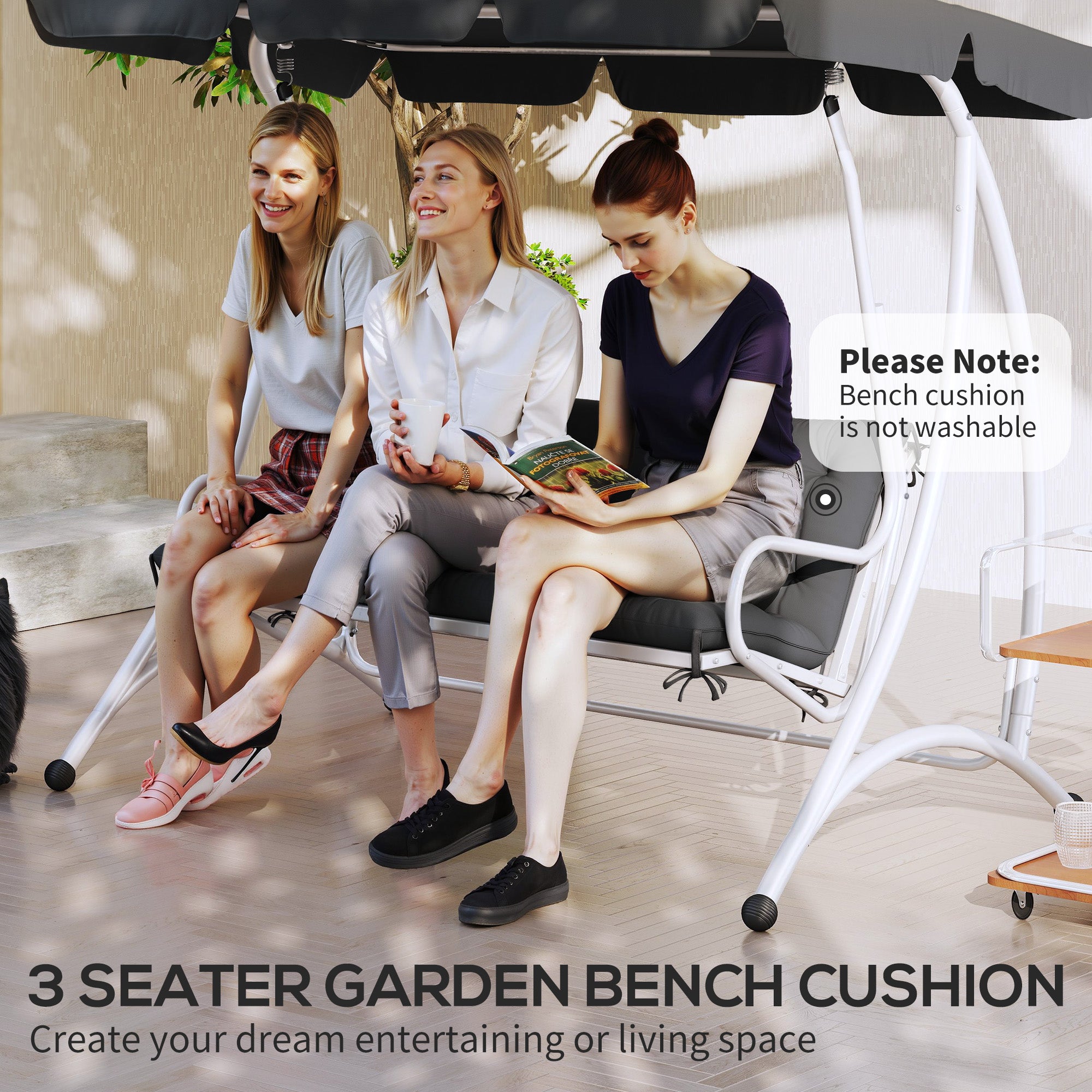 Outsunny 3 Seater Bench Cushion, Garden Chair Cushion with Back and Ties for Indoor and Outdoor Use, 98 x 150 cm, Black - North Peak Garden Furniture
