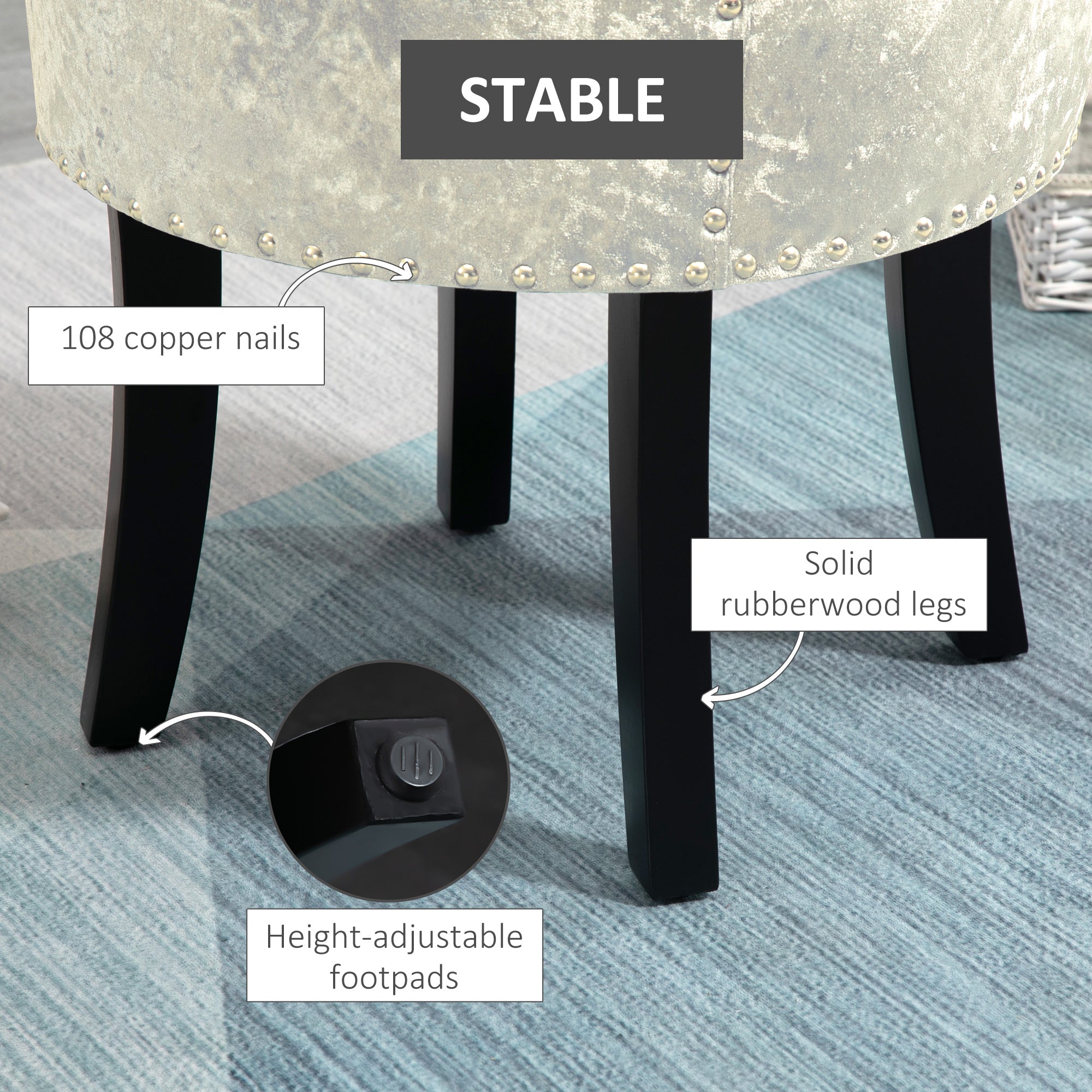 HOMCOM Dressing Table Stool with Rubber Wood Legs, Ice Velvet Vanity Stool for Living Room Bedroom, Beige - North Peak Garden Furniture