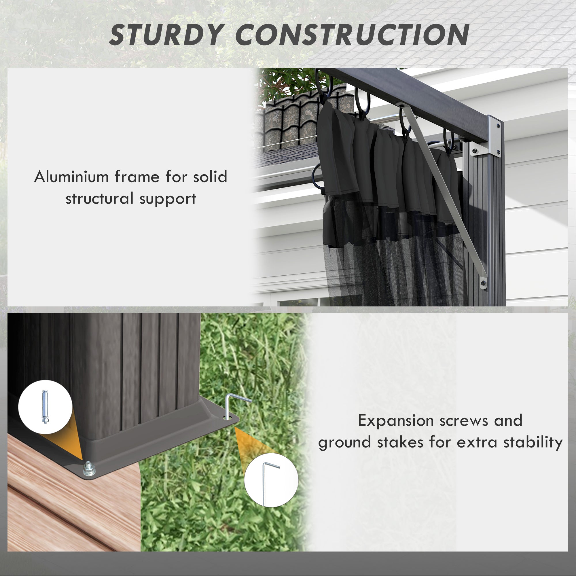 Outsunny 3 x 3m Aluminium Frame Pergola, with Retractable Roof - Dark Grey - North Peak Garden Furniture