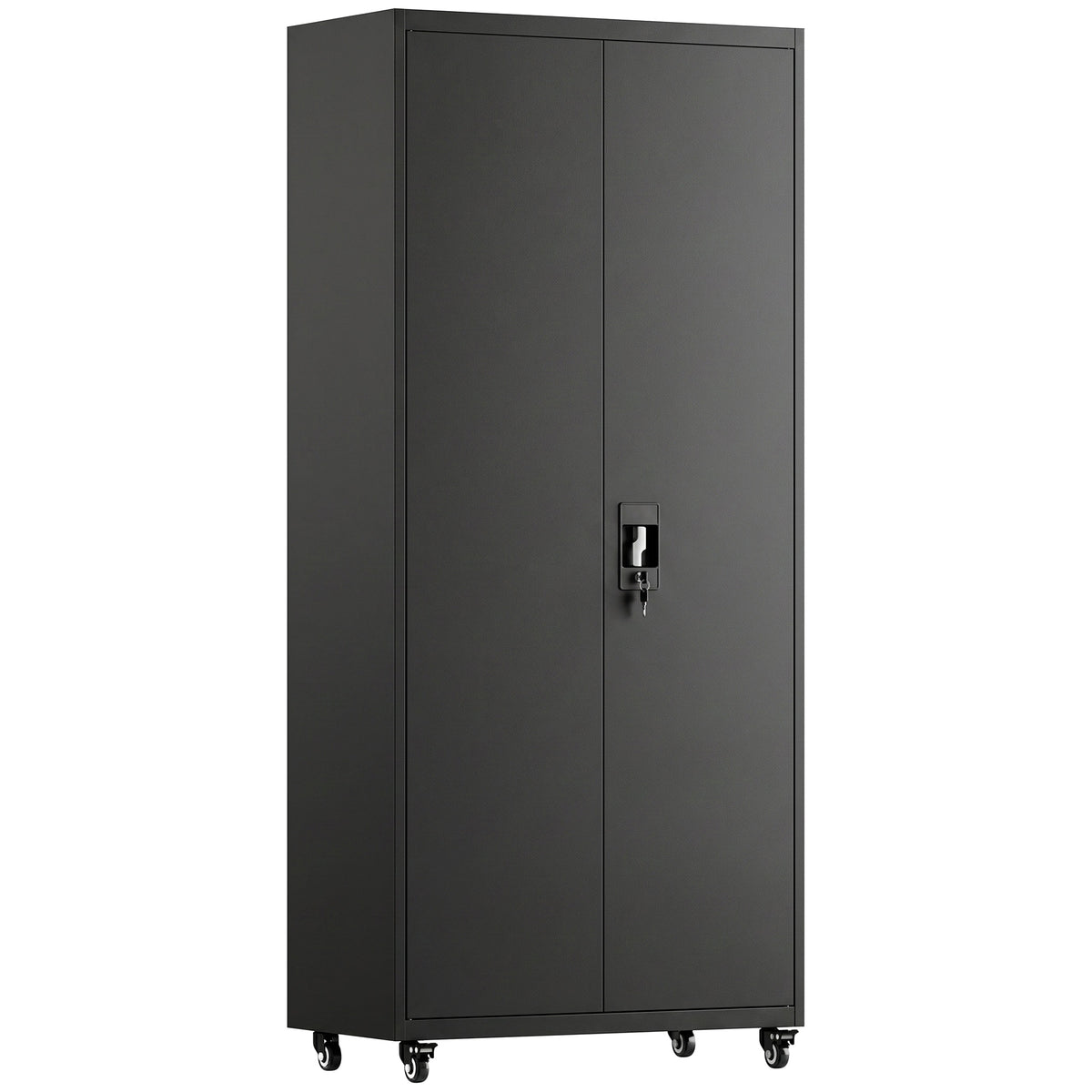 HOMCOM Metal Storage Cabinet, 180 cm Tall Lockable Steel Tool Cabinet with Removable Wheels and Adjustable Shelves, Black