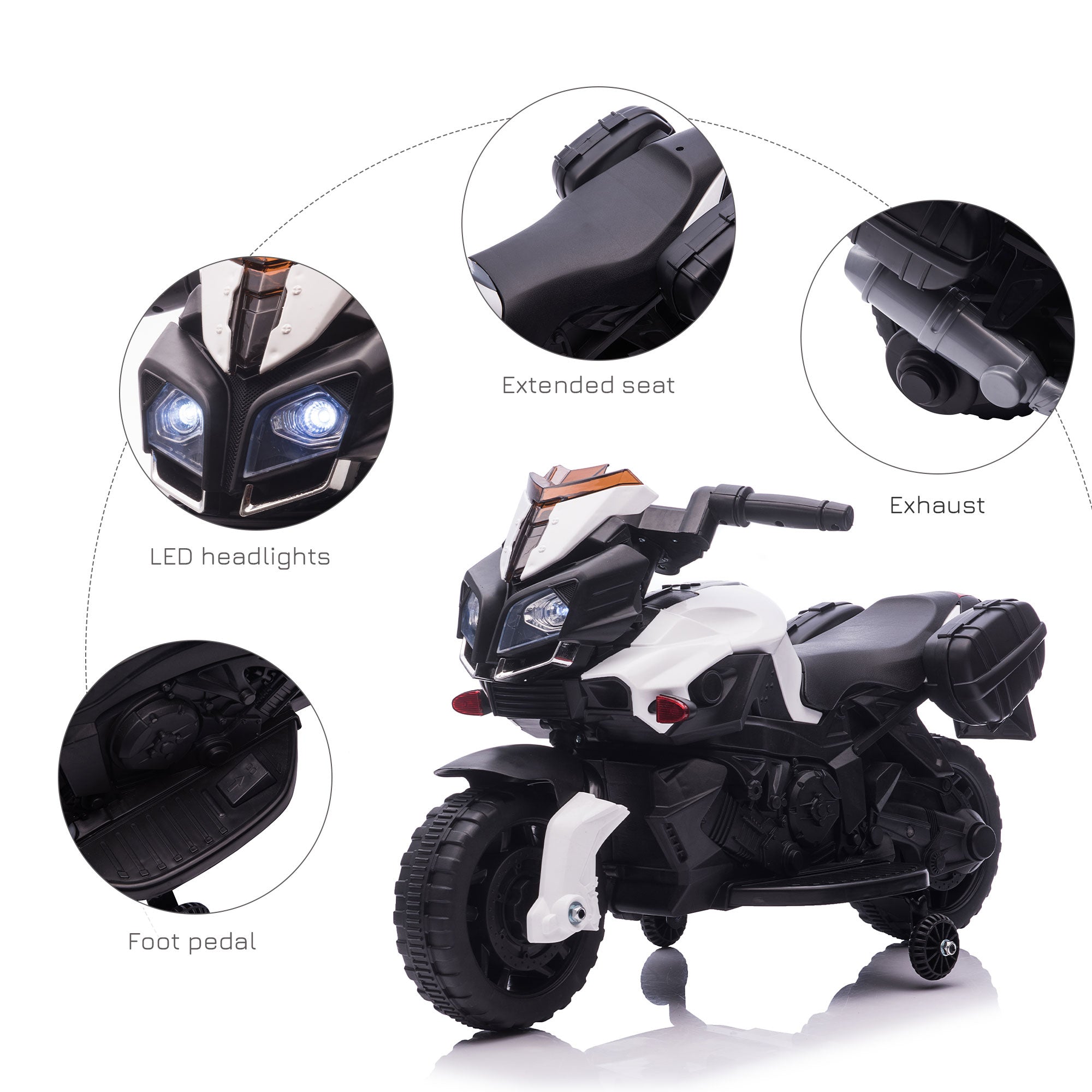 HOMCOM Kids Electric Motorbike 6V Ride on Motorcycle Vehicle w/ Lights Horn Sounds for 1.5-4 Years Old White - North Peak Garden Furniture