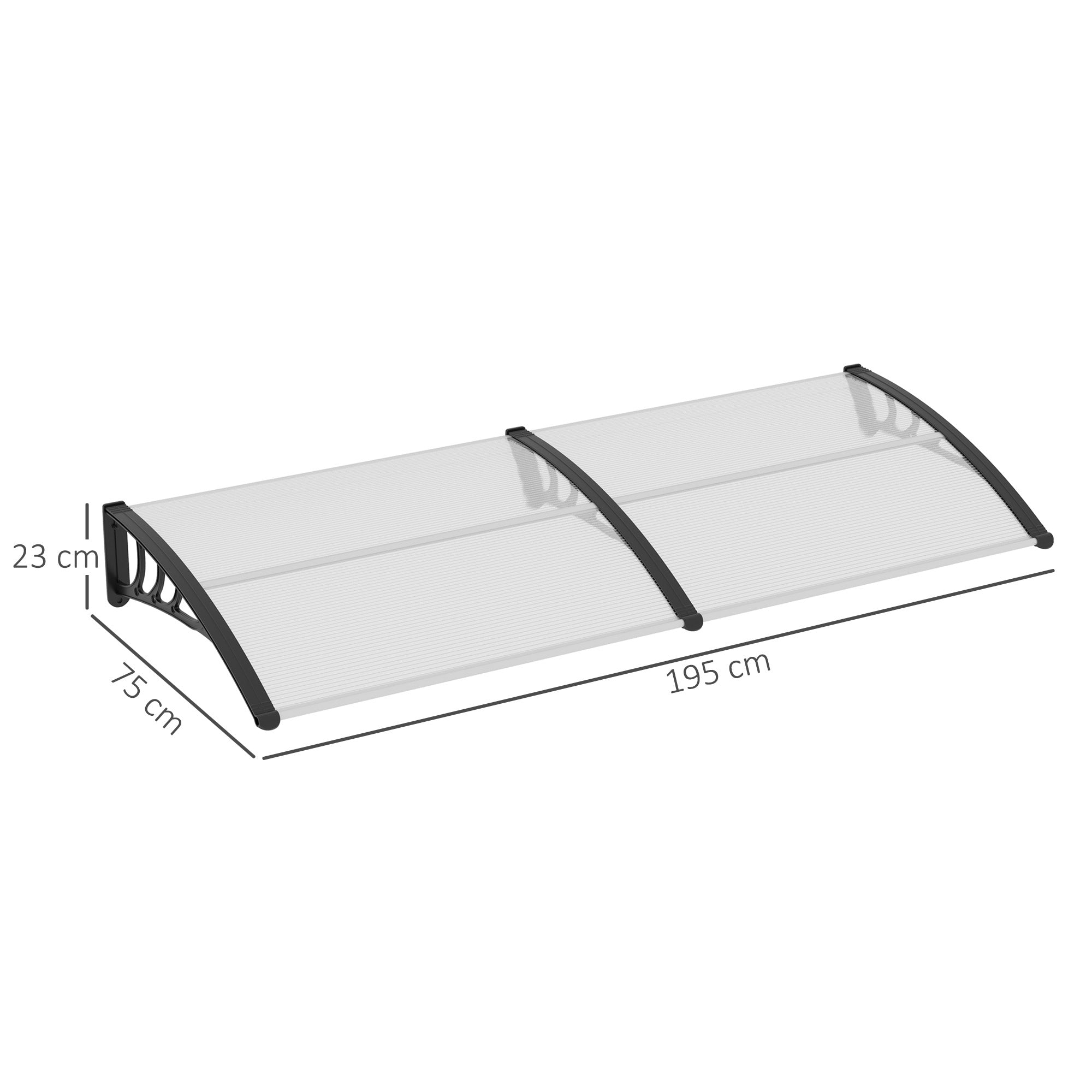 Outsunny 75 x 195 cm Curved Door Window Awning Canopy, Polycarbonate Cover Front Door Outdoor Patio, UV Rain Snow Protection Shelter, Clear - North Peak Garden Furniture