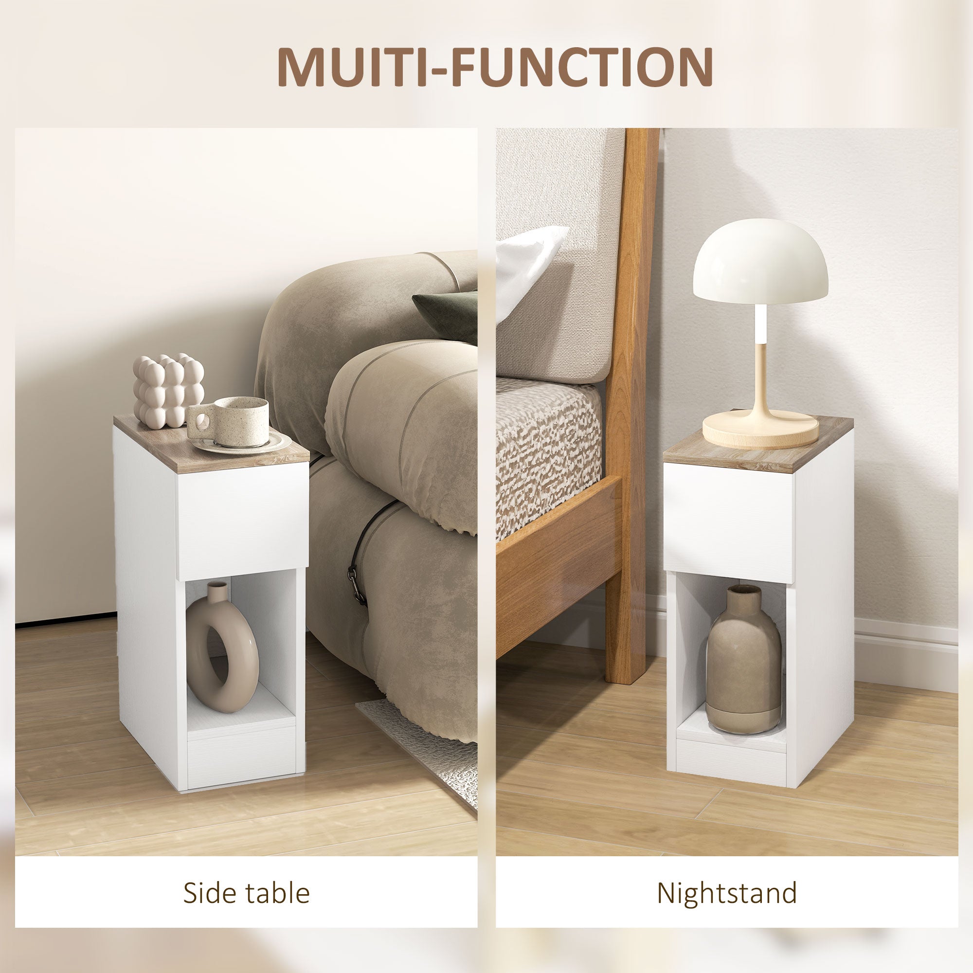 HOMCOM Set of Two Modern Storage Bedside Tables - White - North Peak Garden Furniture
