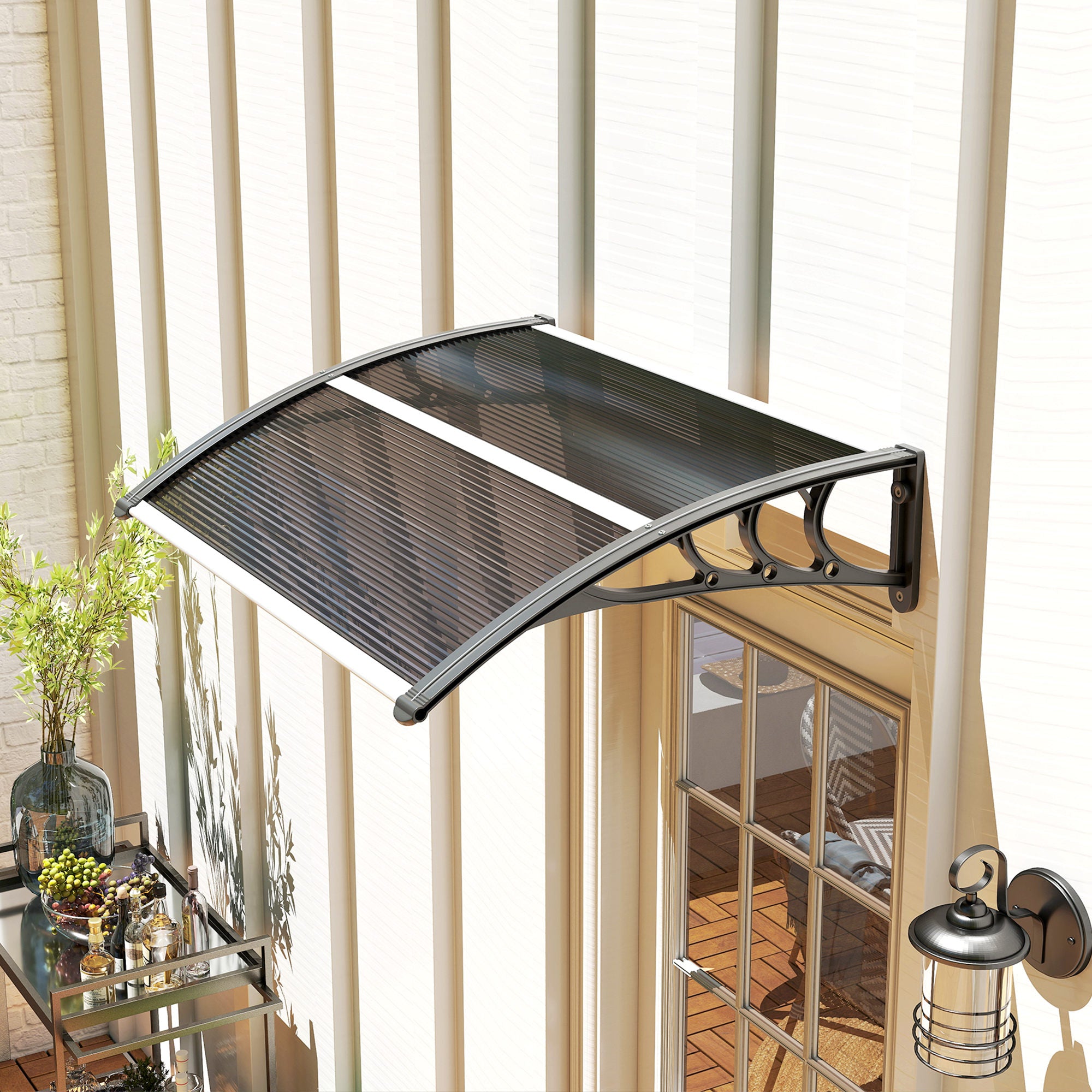 Outsunny Door Canopy Awning Outdoor Window Rain Shelter Cover for Front/Back Door Porch Black 100 x 75cm