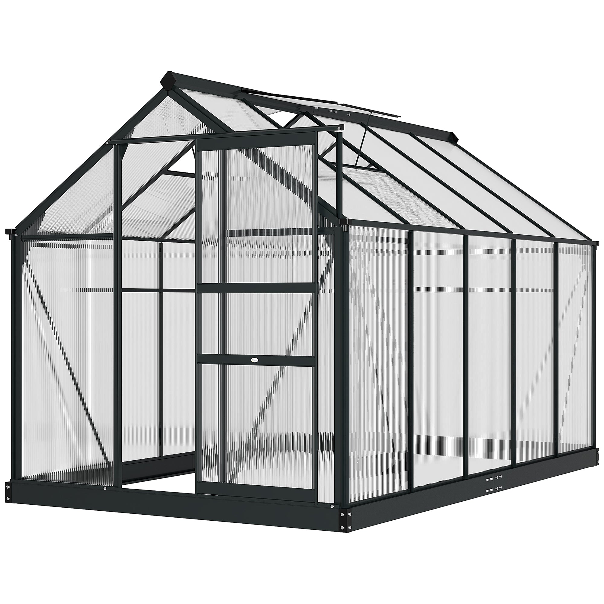 Outsunny 6 x 10ft Polycarbonate Greenhouse, Large Walk-In Green House with Slide Door and Window, Garden Plants Grow House with Aluminium Frame and Foundation, Grey - North Peak Garden Furniture