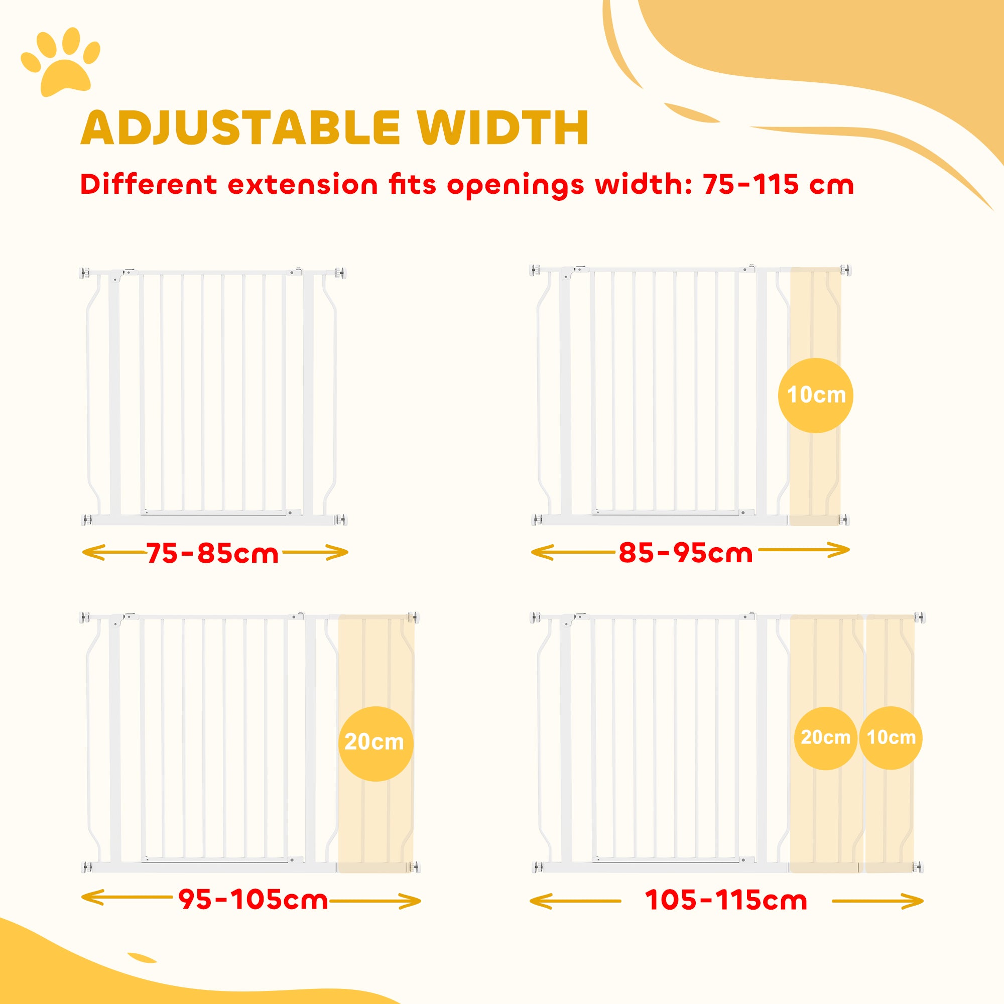 PawHut Wide Dog Safety Gate, with Door Pressure, for Doorways, Hallways, Staircases - White - North Peak Garden Furniture
