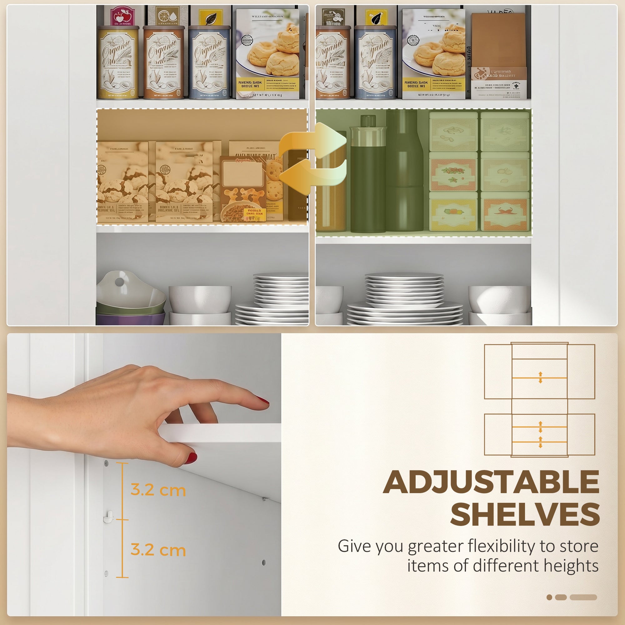 HOMCOM Tall Kitchen Cupboard, 183 cm Freestanding Storage Cabinet with Drawer, 4 Doors and Adjustable Shelves, White