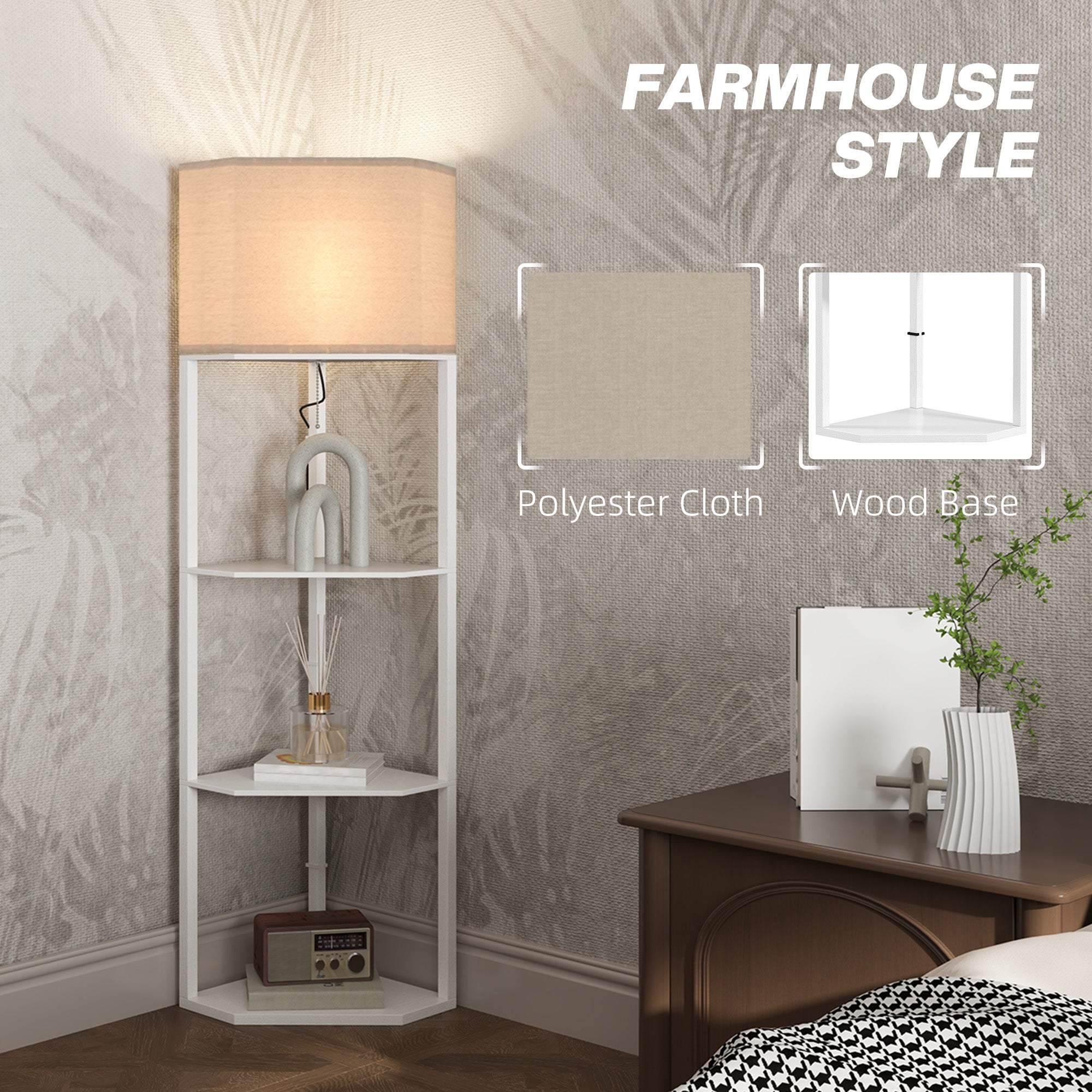 HOMCOM Three-Shelf Corner Floor Lamp - White - North Peak Garden Furniture