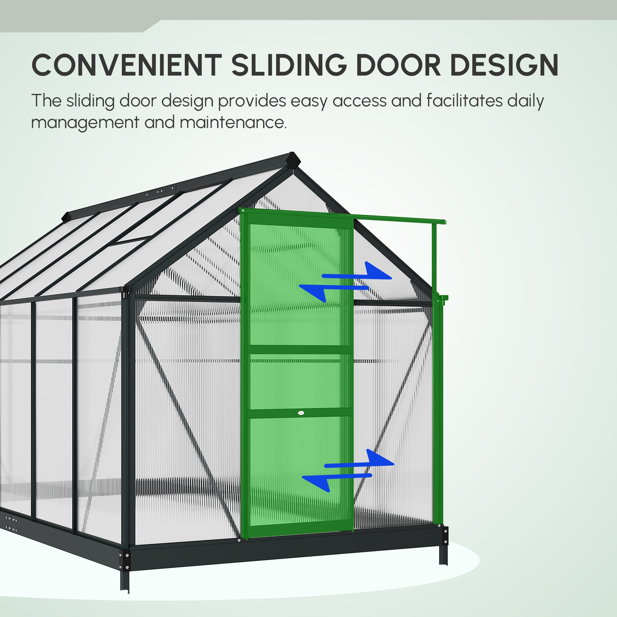 Outsunny 6 x 10ft Polycarbonate Greenhouse, Large Walk-In Green House with Slide Door and Window, Garden Plants Grow House with Aluminium Frame and Foundation, Grey - North Peak Garden Furniture