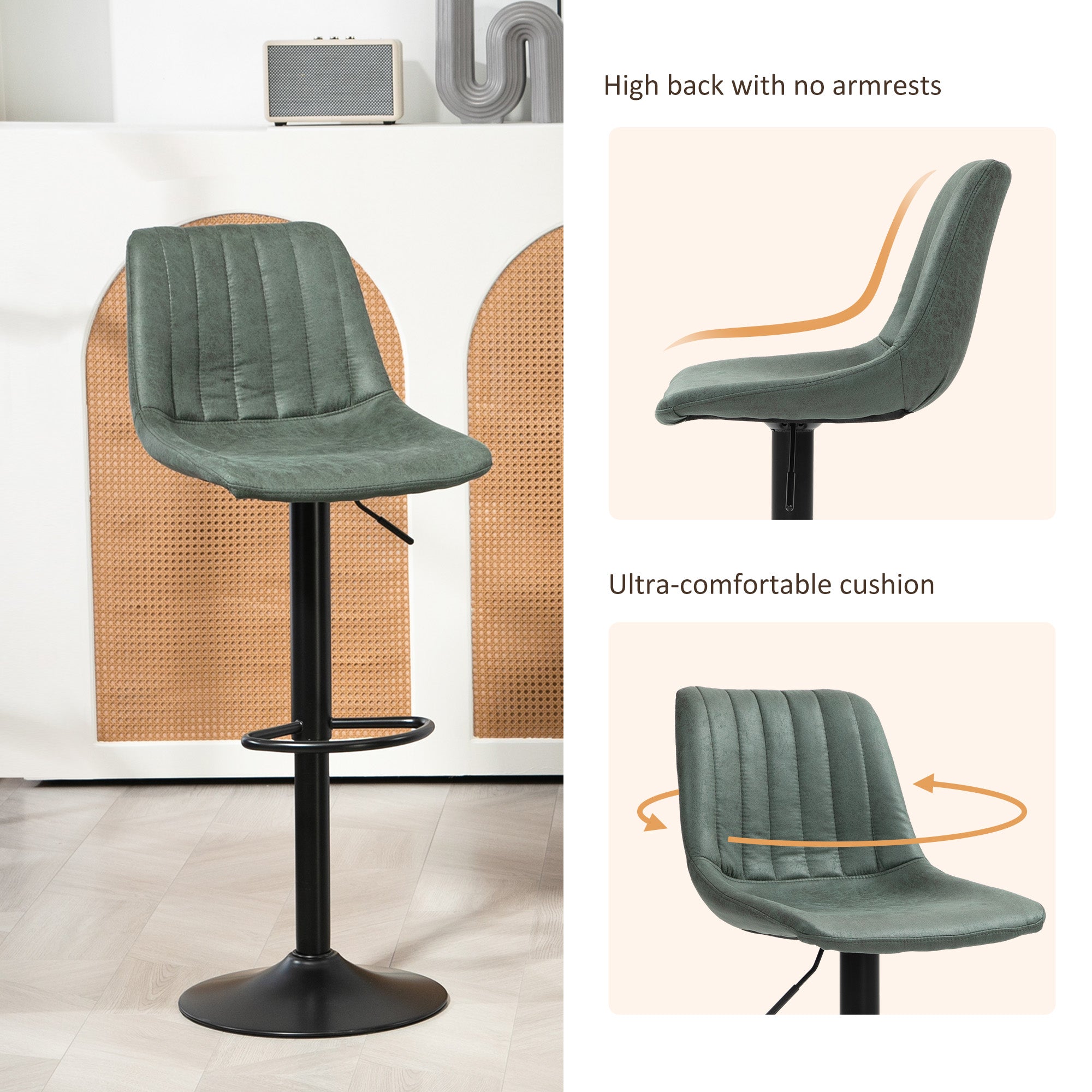 HOMCOM Set of Two Retro Tub Bar Stools - Green - North Peak Garden Furniture