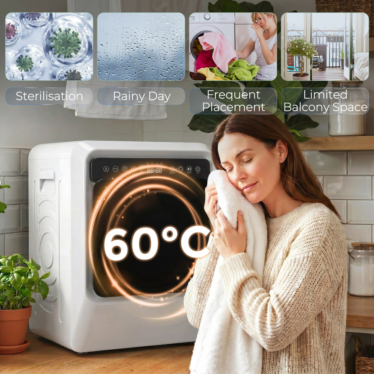 HOMCOM 5kg Vented Tumble Dryer, 1000W Compact Tumble Dryer with Smart Drying, Freestanding Stackable Clothes Drying Machine