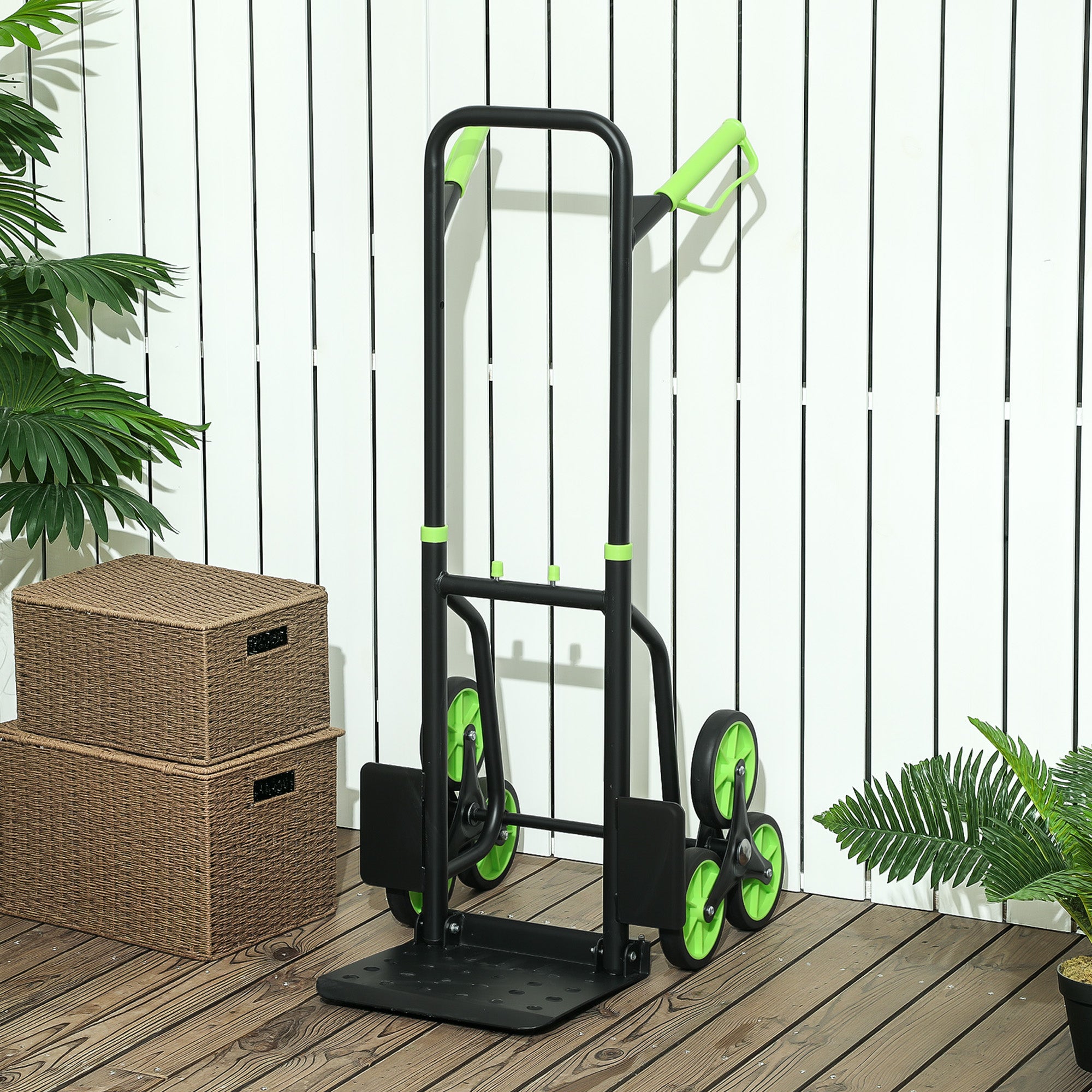 DURHAND Steel Climbing Stairs Trolley Hand Trucks 6-Wheels Foldable Load Cart 120kg, Green - North Peak Garden Furniture