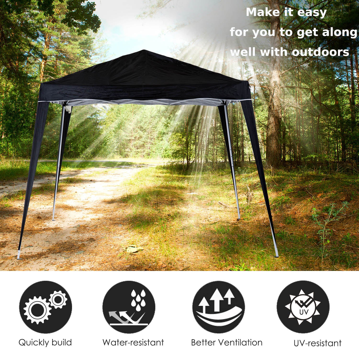 Outsunny Slant Leg Pop Up Gazebo with Carry Bag, Height Adjustable Party Tent Instant Event Shelter for Garden, Patio, 3 M × 3 M Base/ 2.5 M × 2.5 M Top, Black