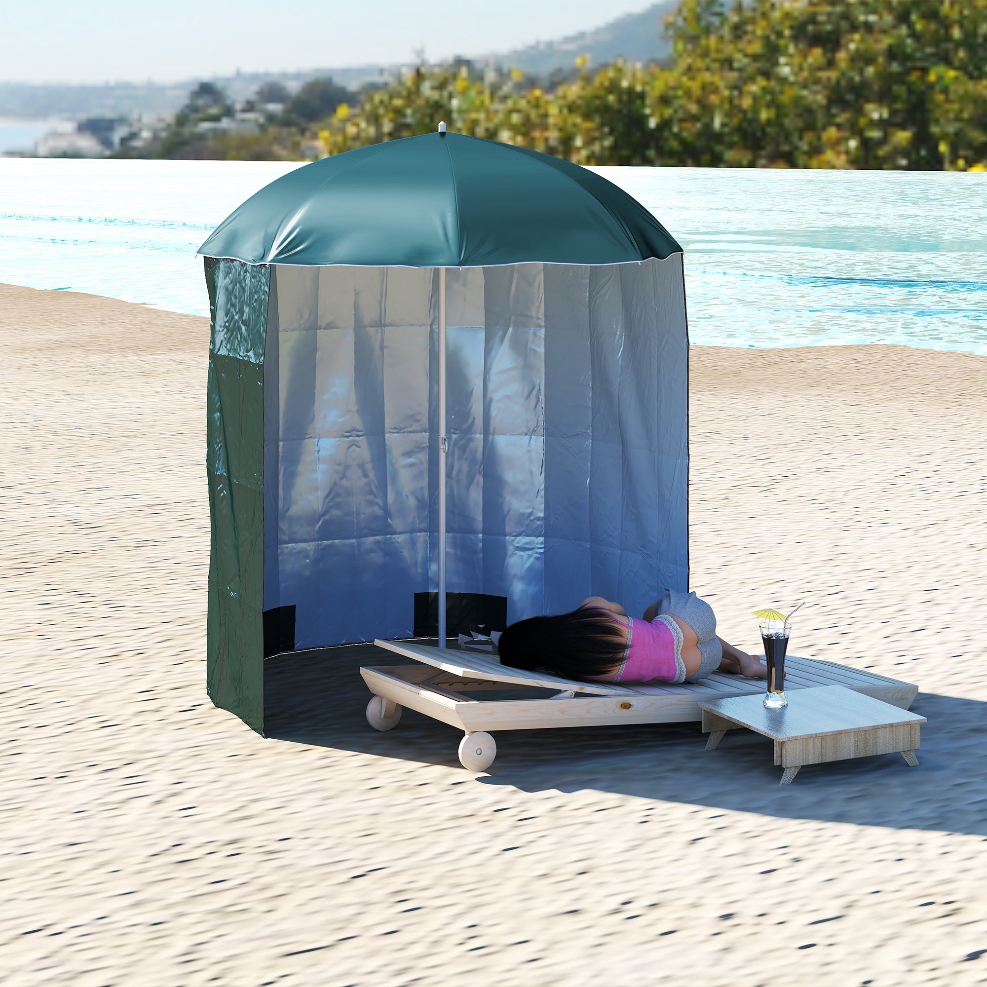 Outsunny 88" Arc 2.2M Fishing Umbrella Beach Parasol with Sides Brolly Shelter Canopy Shade with FREE Carry Bag Green