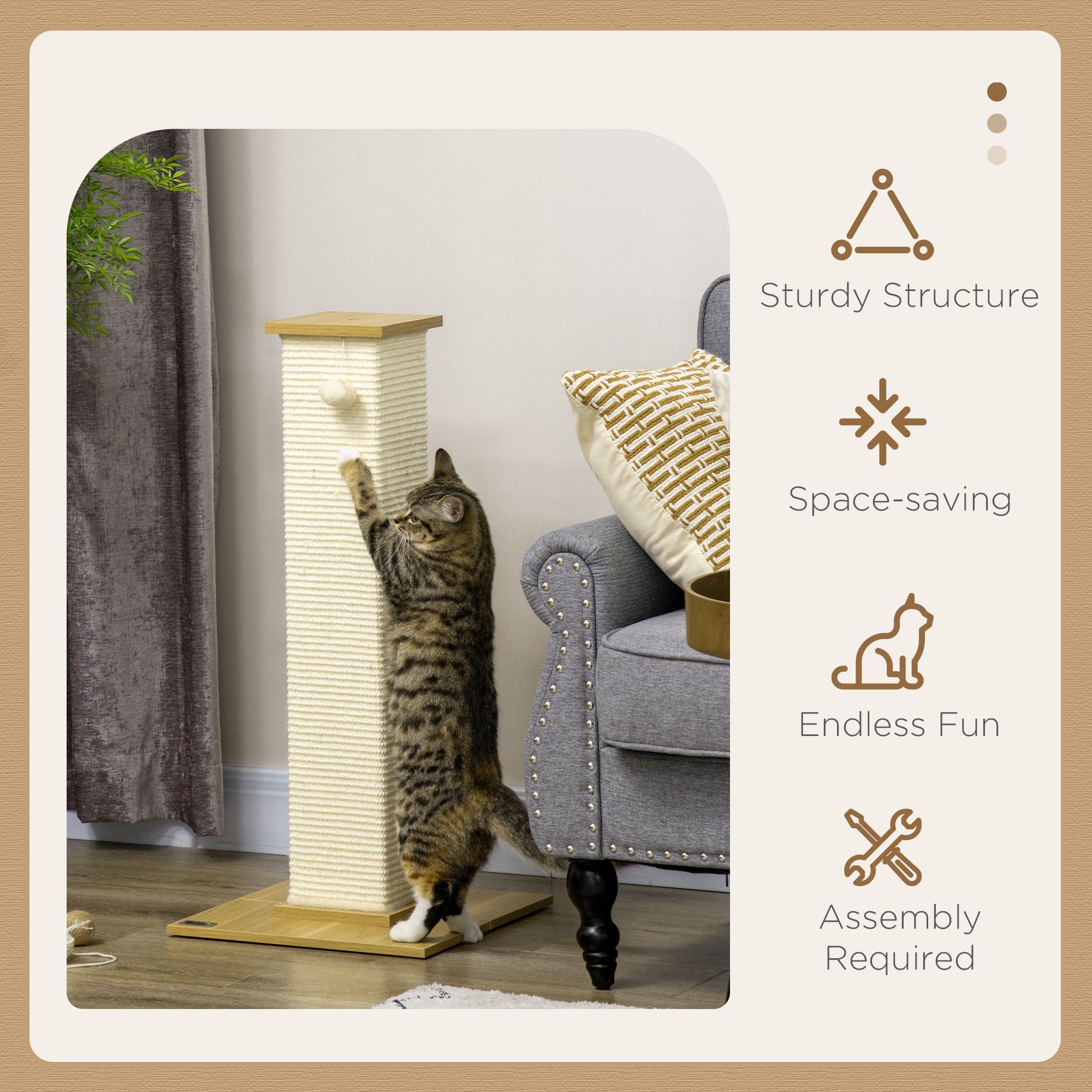 PawHut 80cm Scratching Post, with Toy Ball, Sisal Rope - White - North Peak Garden Furniture