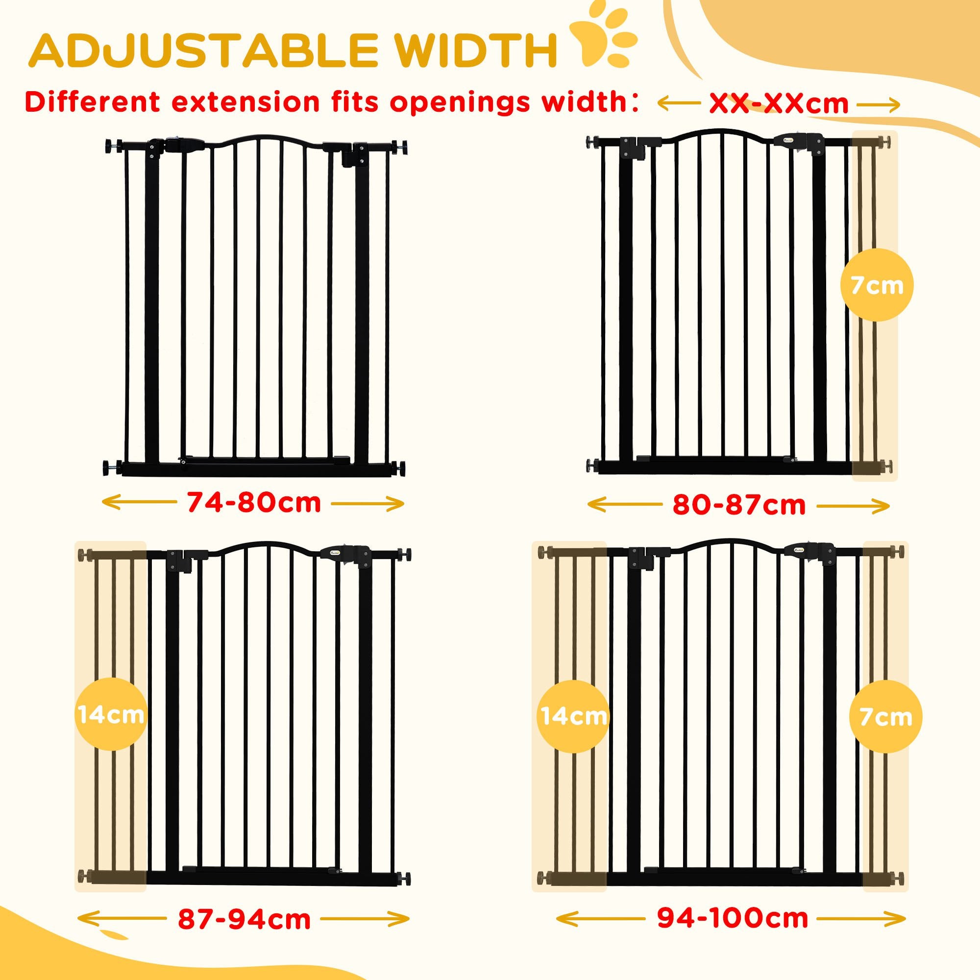 PawHut Pressure Fit Dog Stair Gate No Drilling Safety Gate Auto Close for Doorways, Hallways, 74-100cm Adjustable, 94cm Tall, Black - North Peak Garden Furniture