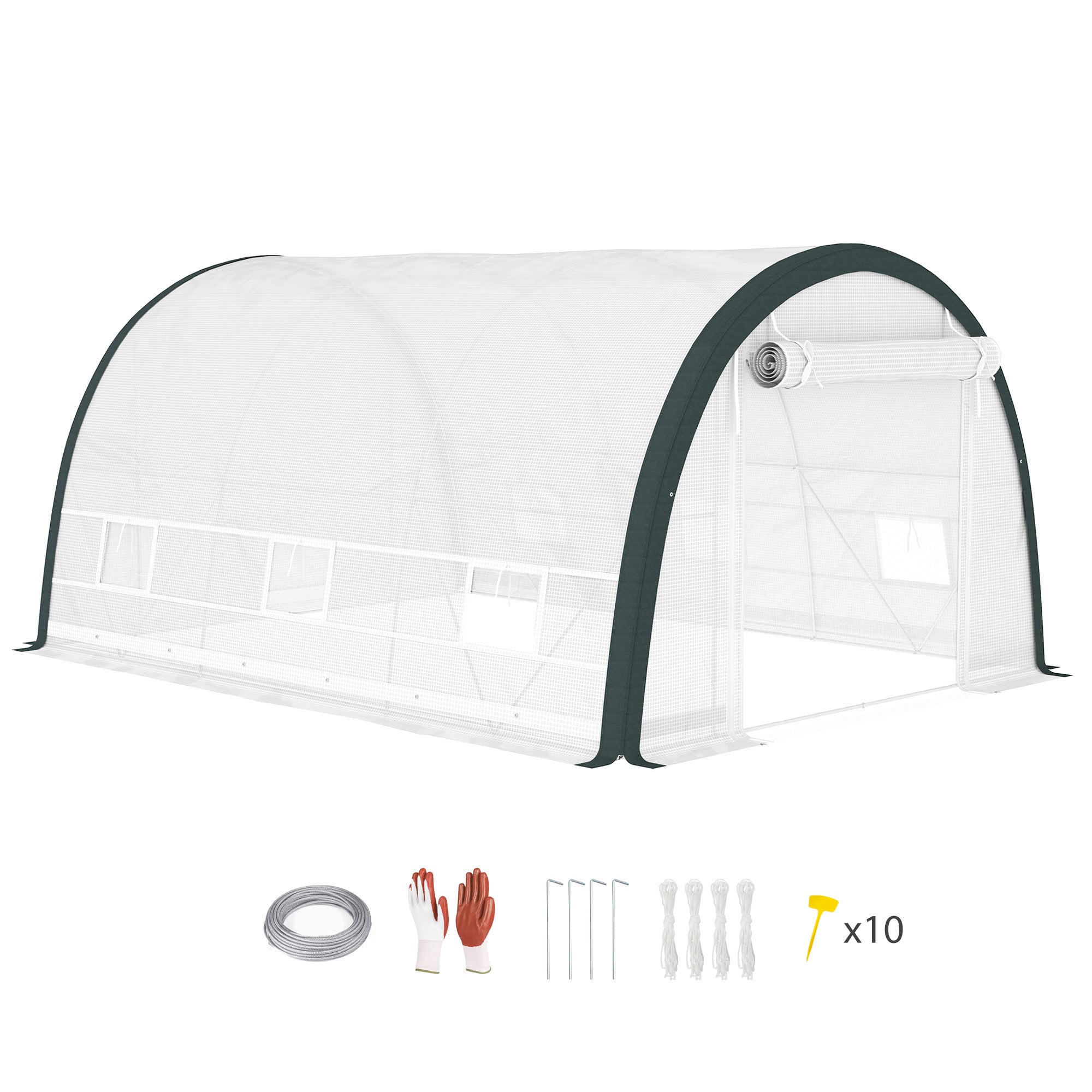 Outsunny 4 x 3(m) Walk-In Tunnel Greenhouse, with Accessories - White