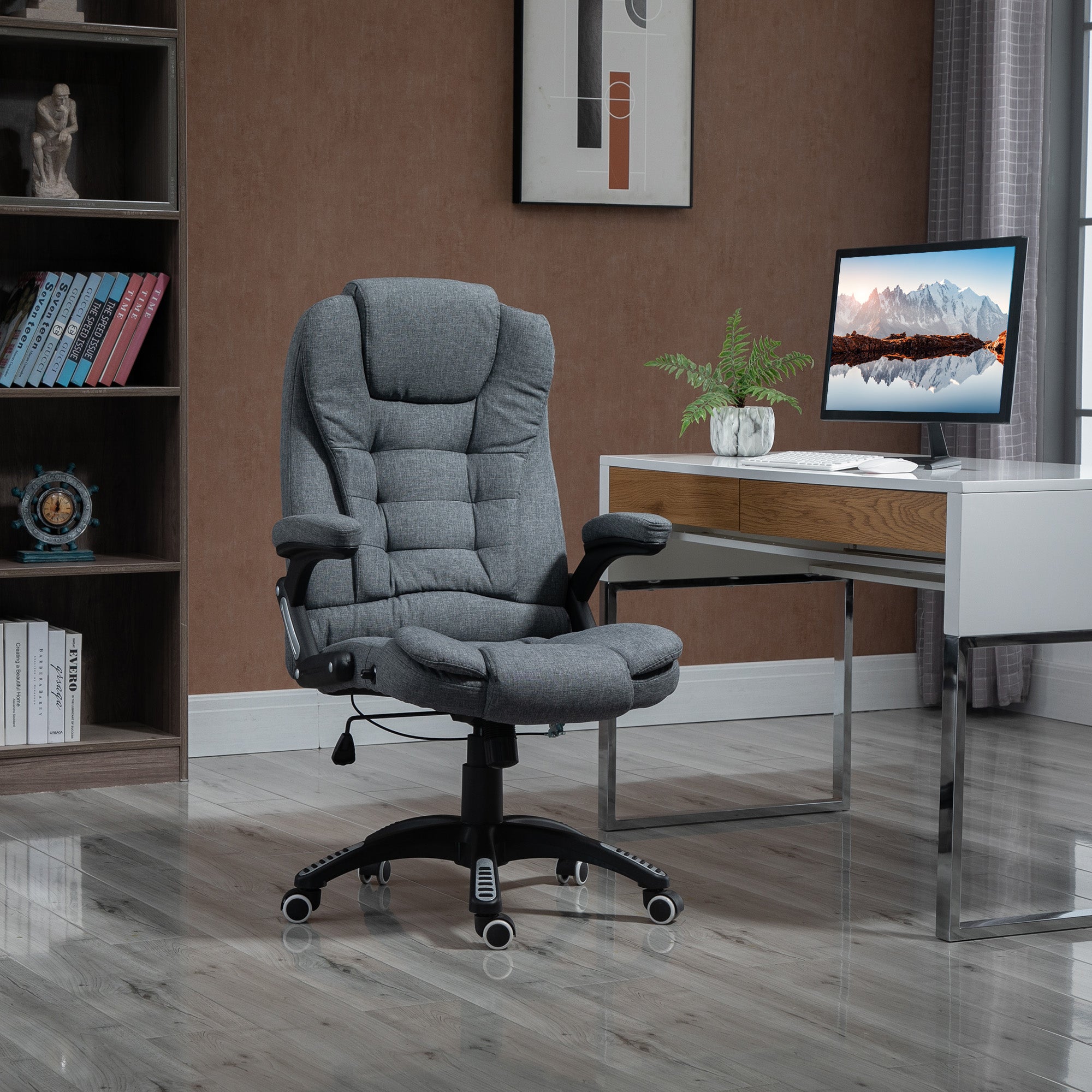 Vinsetto Ergonomic Office Chair Comfortable Desk Chair with Armrests Adjustable Height Reclining and Tilt Function Dark Grey - North Peak Garden Furniture