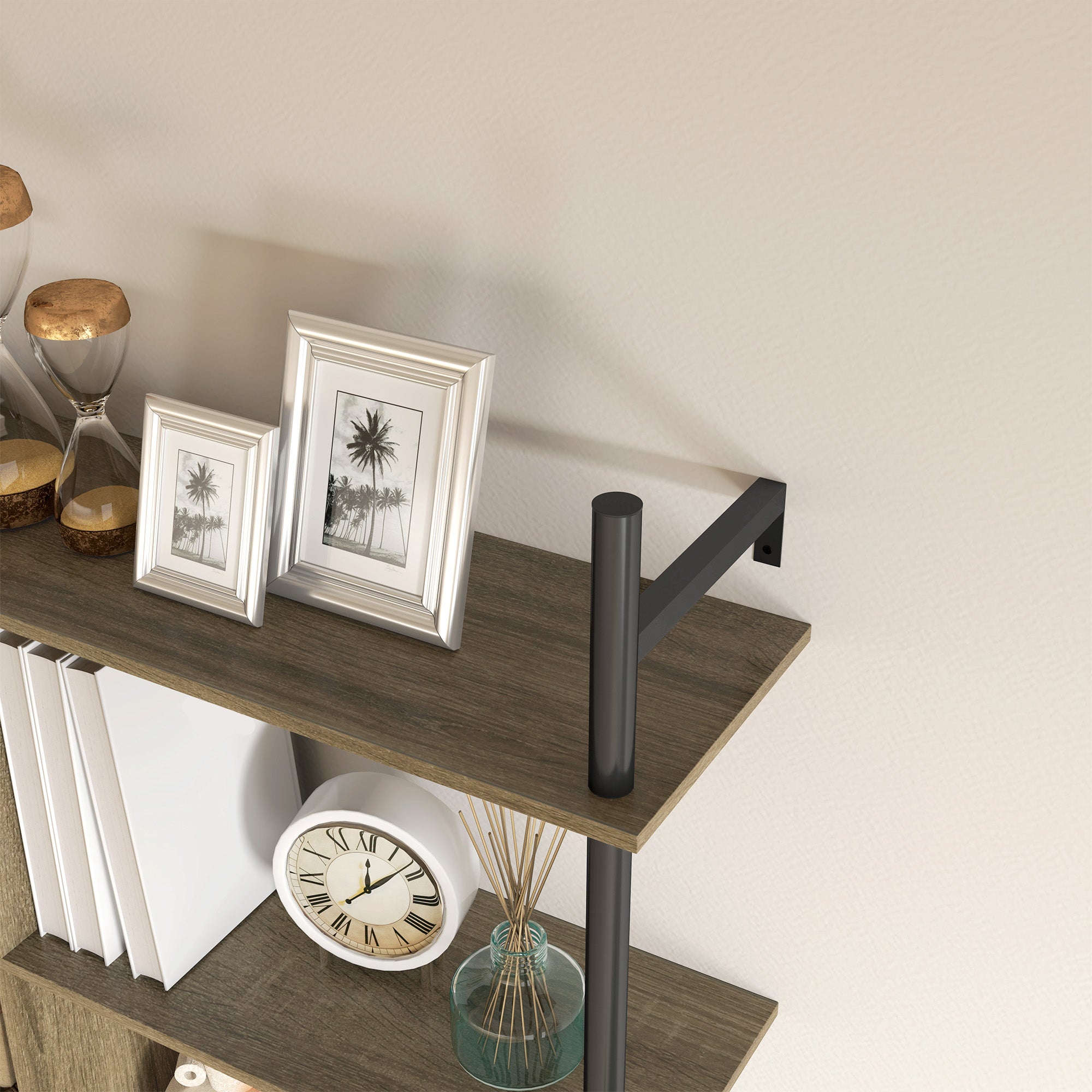 HOMCOM Three-Tier Floating Shelf - Grey Wood Effect - North Peak Garden Furniture