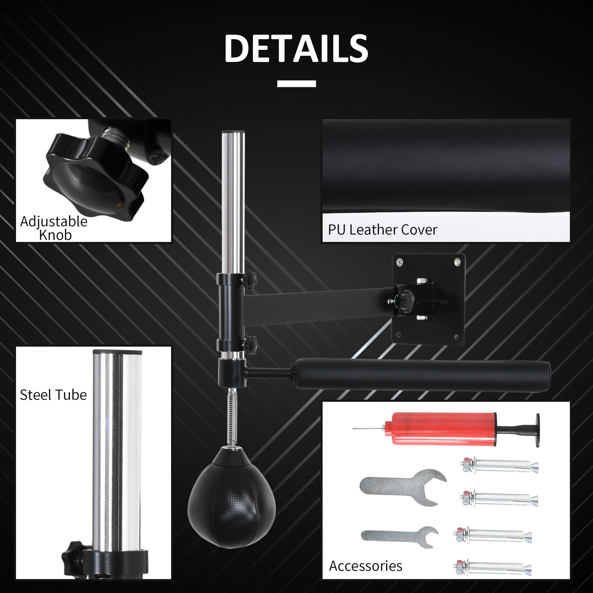 HOMCOM Wall Mount Fast-Reflexes Speed Bag Boxing, Height Adjustable Punching Bag, MMA, Martial Arts and Boxing Equipment for Training at Home - North Peak Garden Furniture