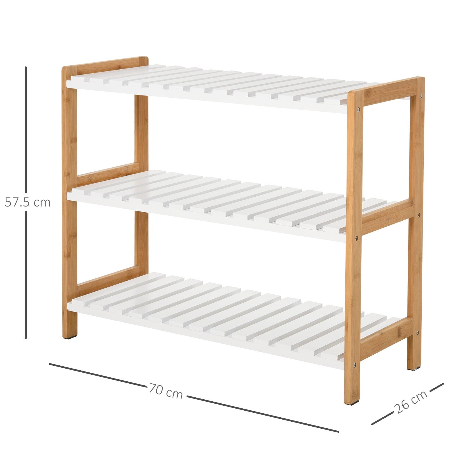 HOMCOM 3-Tier Shoe Rack Wood Frame Slatted Shelves Spacious Open Hygienic Storage Home Hallway Furniture Family Guests 70L x 26W x 57.5H cm - Natural - North Peak Garden Furniture