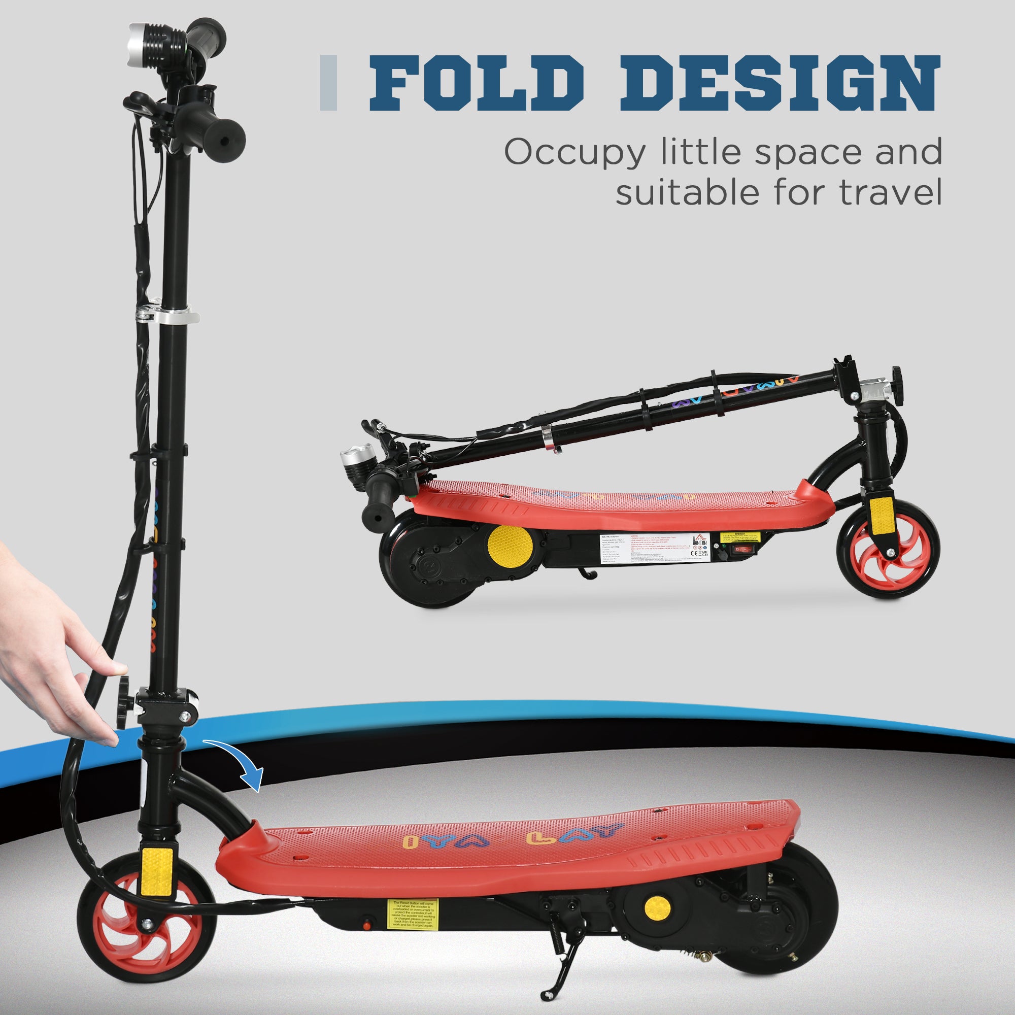 HOMCOM Foldable Electric Scooter, with LED Headlight, for Ages 7-14 Years - Red - North Peak Garden Furniture