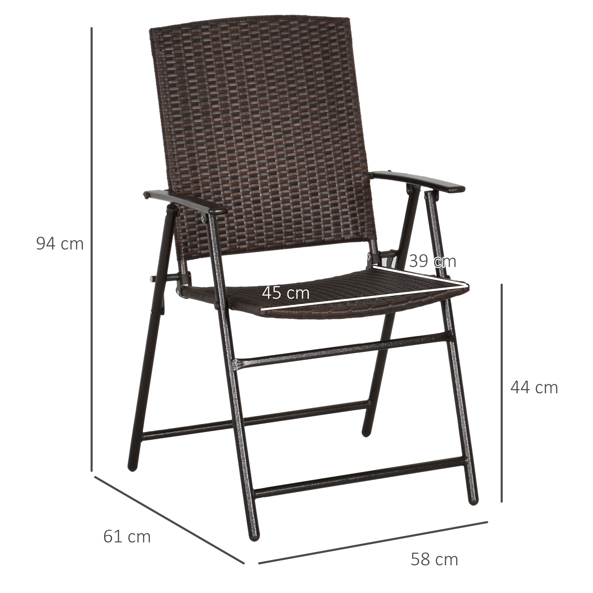 Outsunny Set of Four Folding Rattan Seat Chairs - Brown