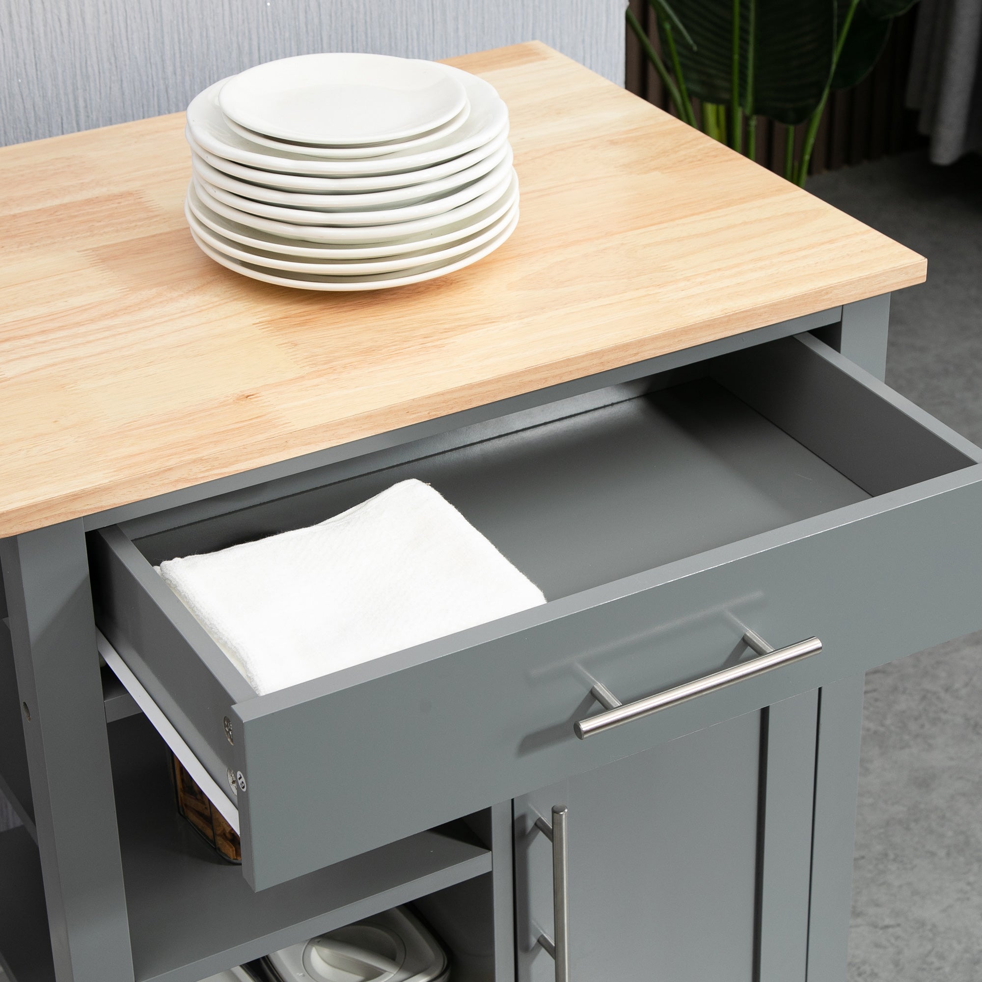 HOMCOM Compact Kitchen Trolley Utility Cart on Wheels with Open Shelf & Storage Drawer for Dining Room, Kitchen, Grey - North Peak Garden Furniture