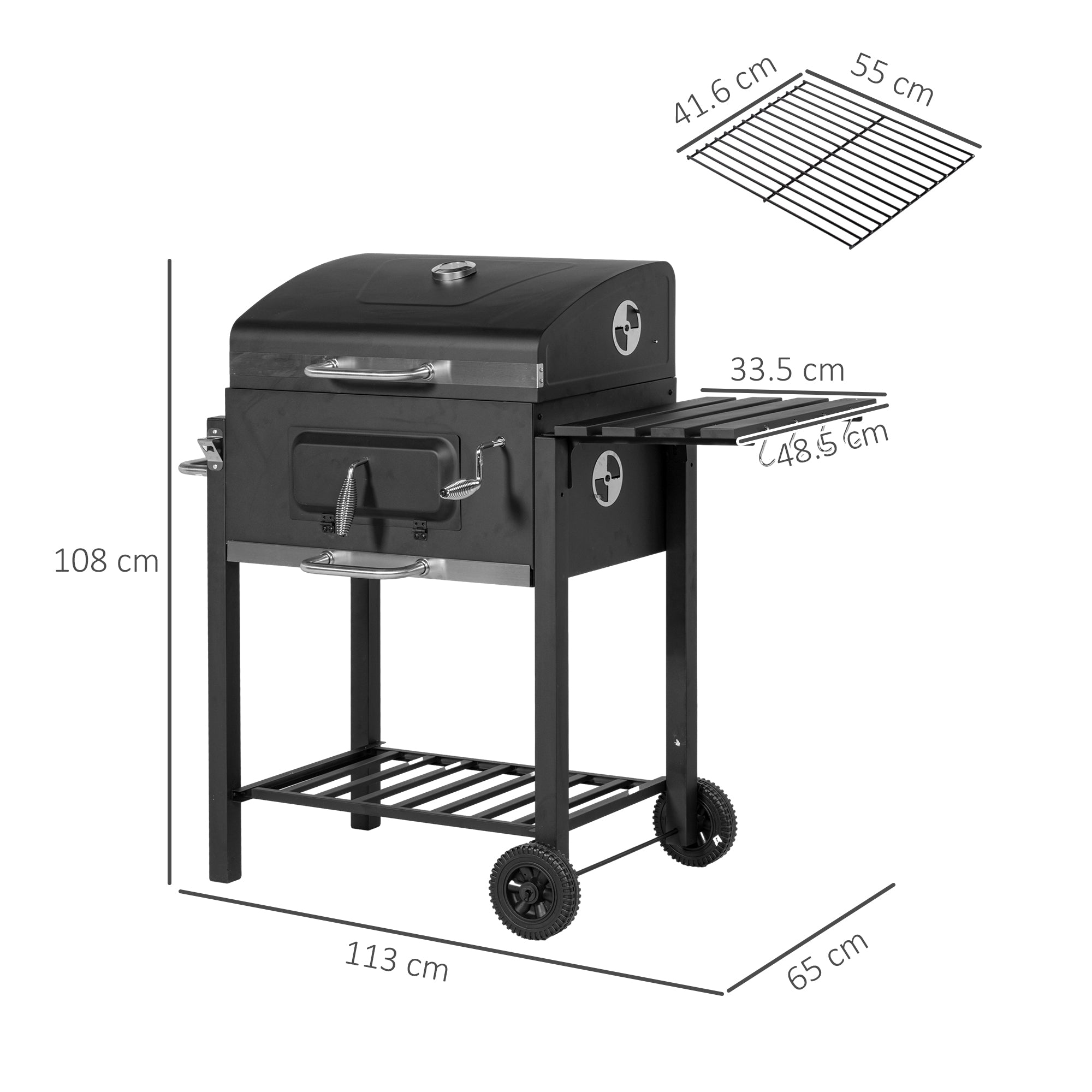 Outsunny Charcoal Grill, with Height-Adjustable Coal Pan - Black - North Peak Garden Furniture