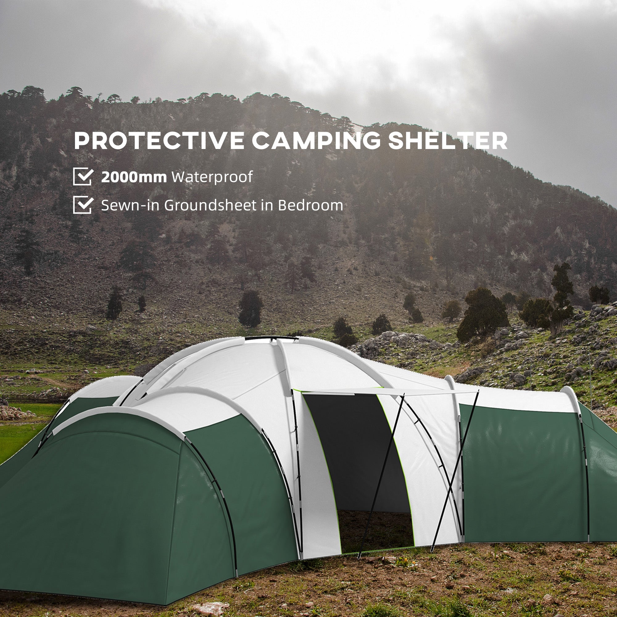 Outsunny 6-9 Man Tent with Bedrooms and Living Room, Accessories Included - North Peak Garden Furniture