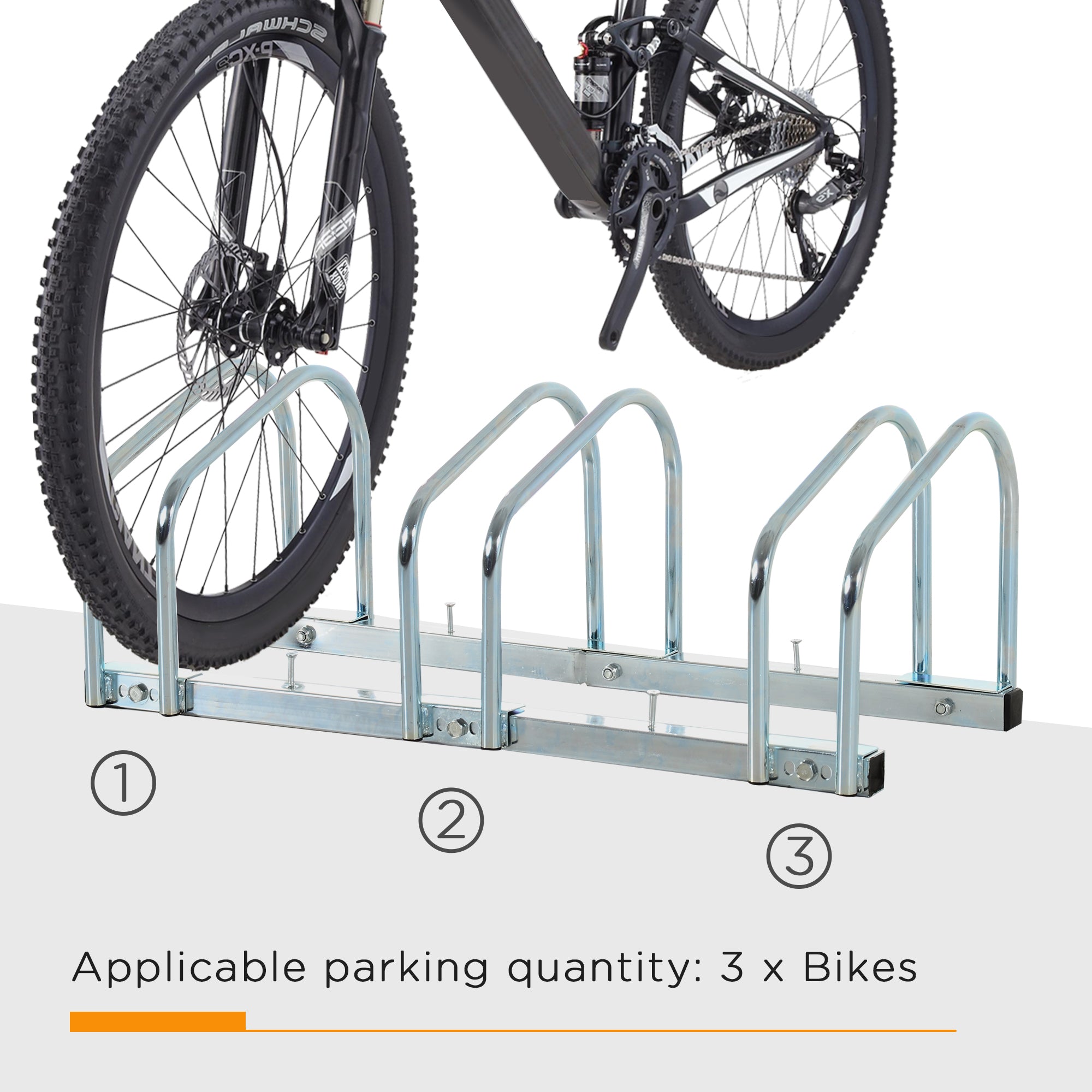 HOMCOM Bike Stand Parking Rack Floor or Wall Mount Bicycle Cycle Storage Locking Stand 76L x 33W x 27H (3 Racks, Silver) - North Peak Garden Furniture