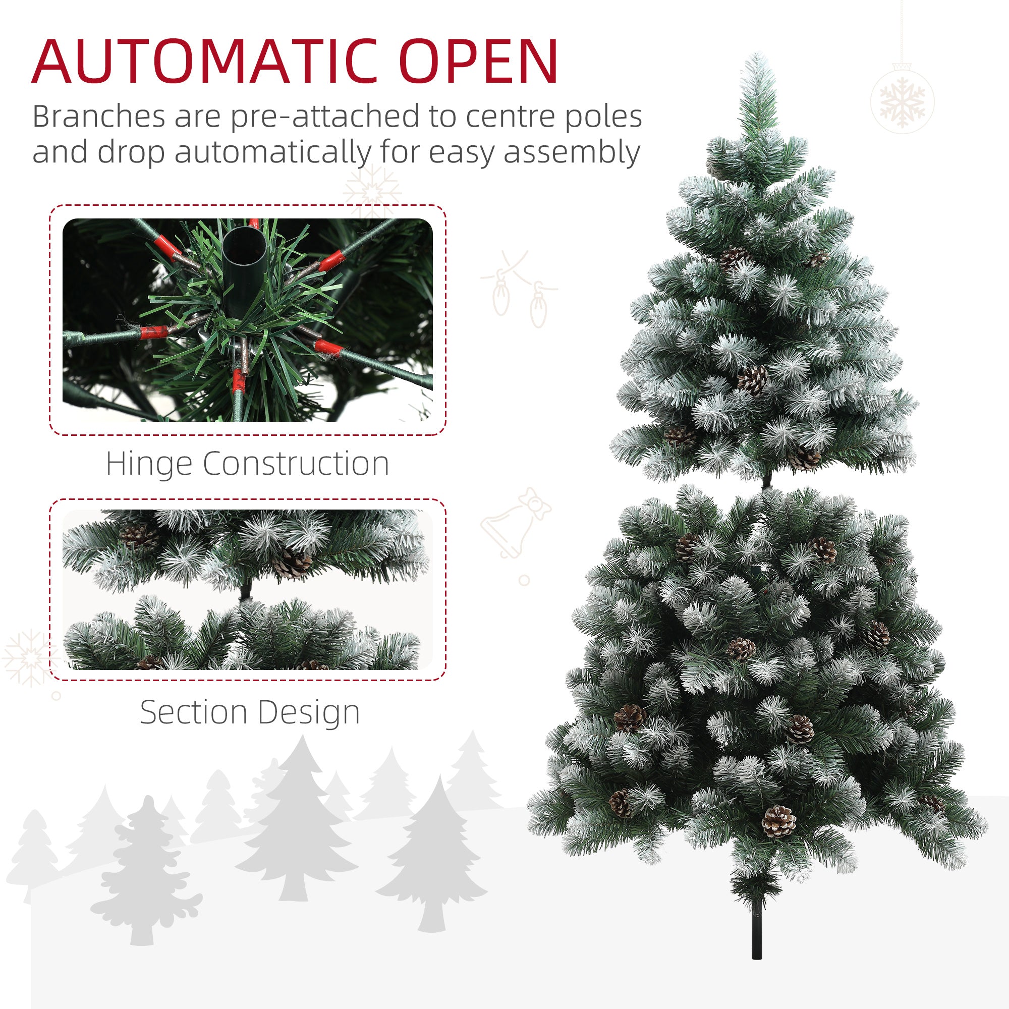 HOMCOM 5ft Snow-Dipped Artificial Pine Christmas Tree - North Peak Garden Furniture