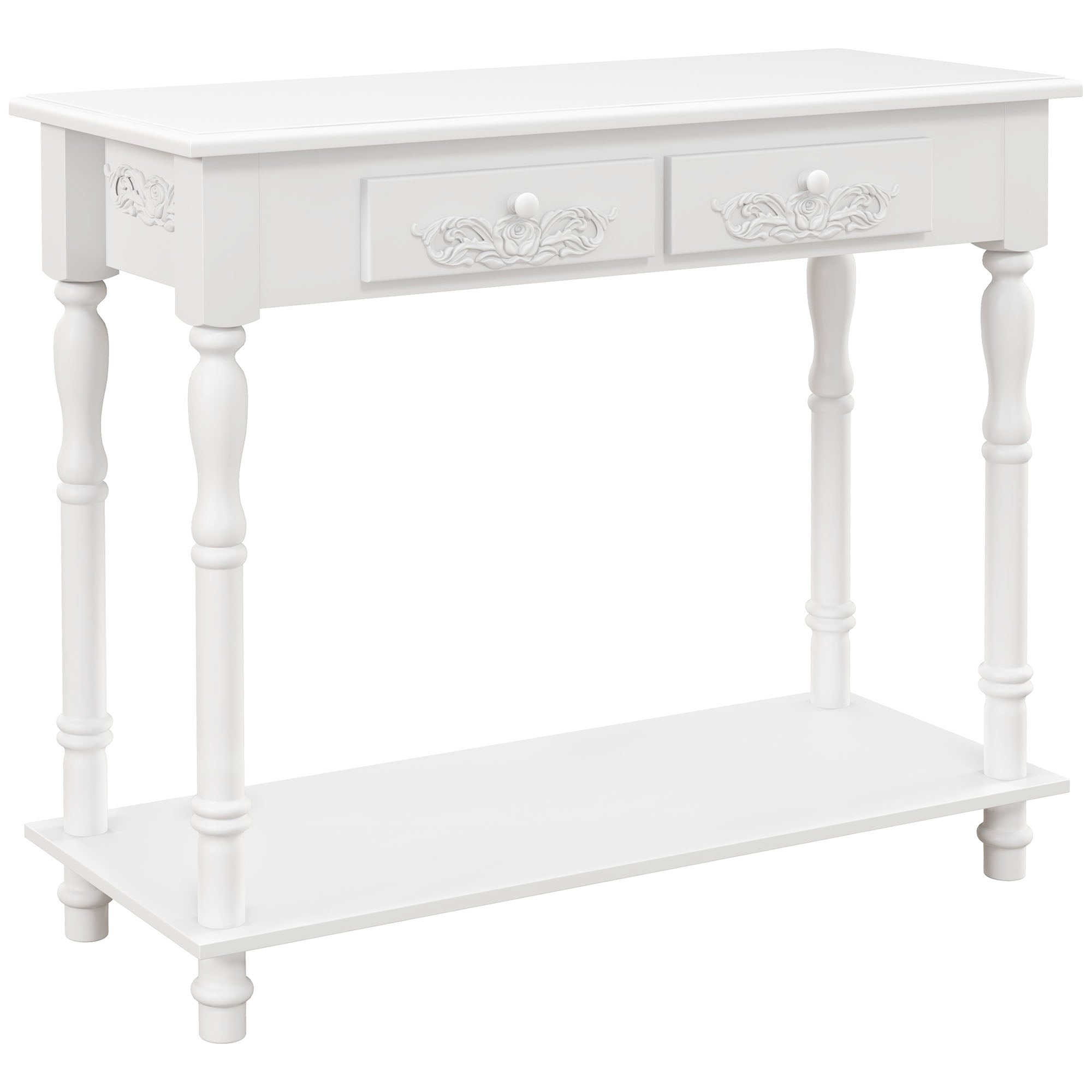 HOMCOM Console Table Modern Sofa Side Desk with Storage Shelves Drawers for Living Room Entryway Bedroom White - North Peak Garden Furniture