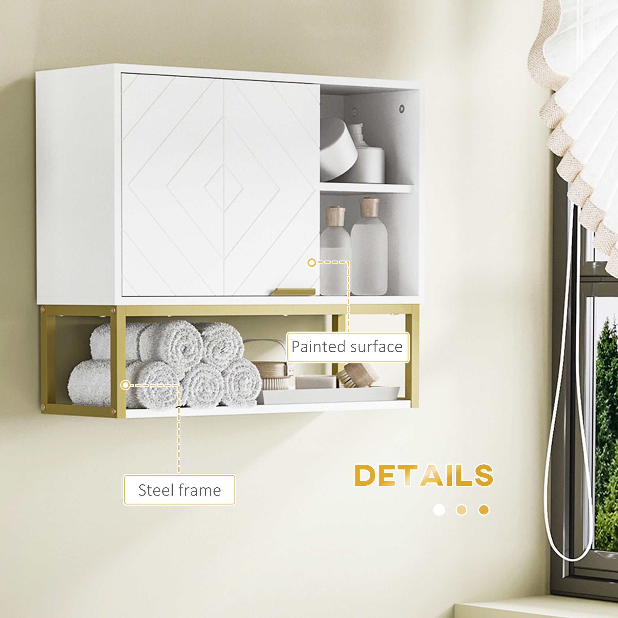 kleankin Bathroom Wall Cabinet, Over Toilet Storage Cabinet with Door and Storage Shelves for Hallway, Living Room, White - North Peak Garden Furniture