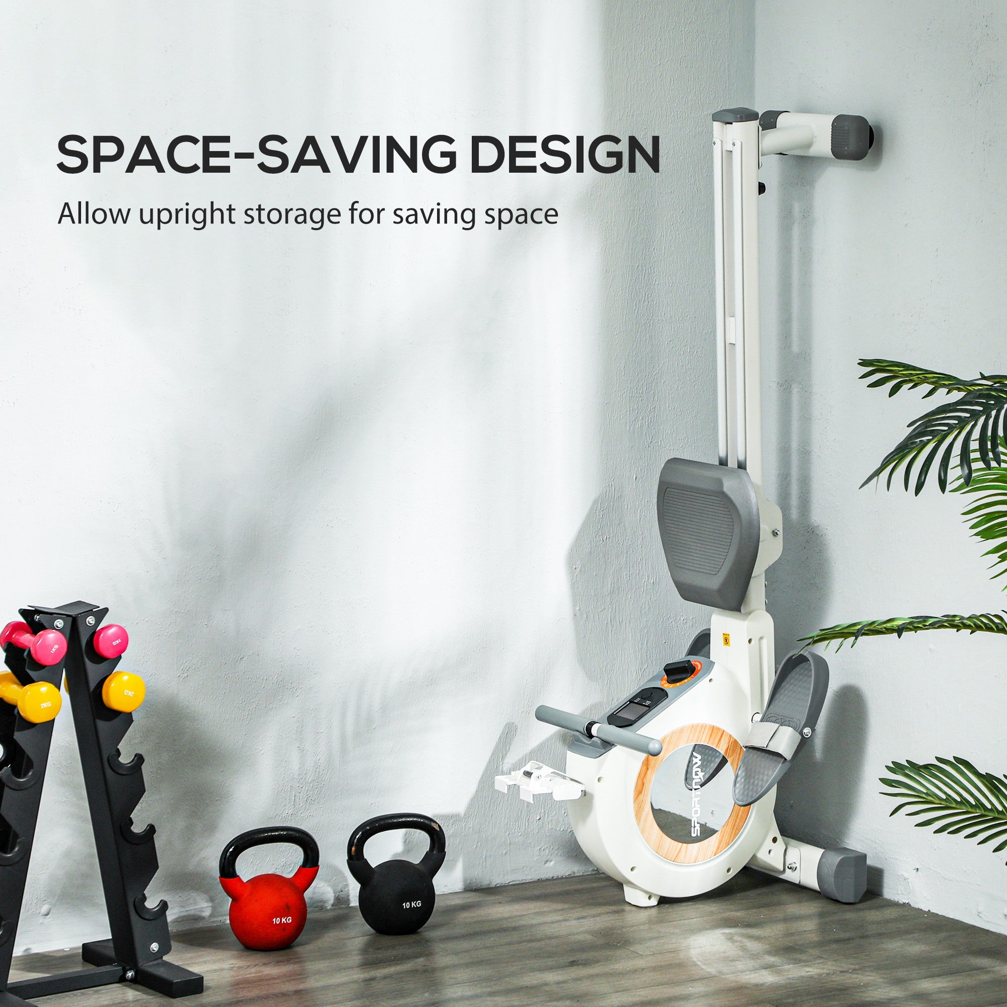 SPORTNOW Rowing Machine, 16-Level Magnetic Rower Machine with LCD Monitor and Phone Holder, Vertical Storage, for Home Gym Cardio Training, 150kg Weight Capacity, White - North Peak Garden Furniture