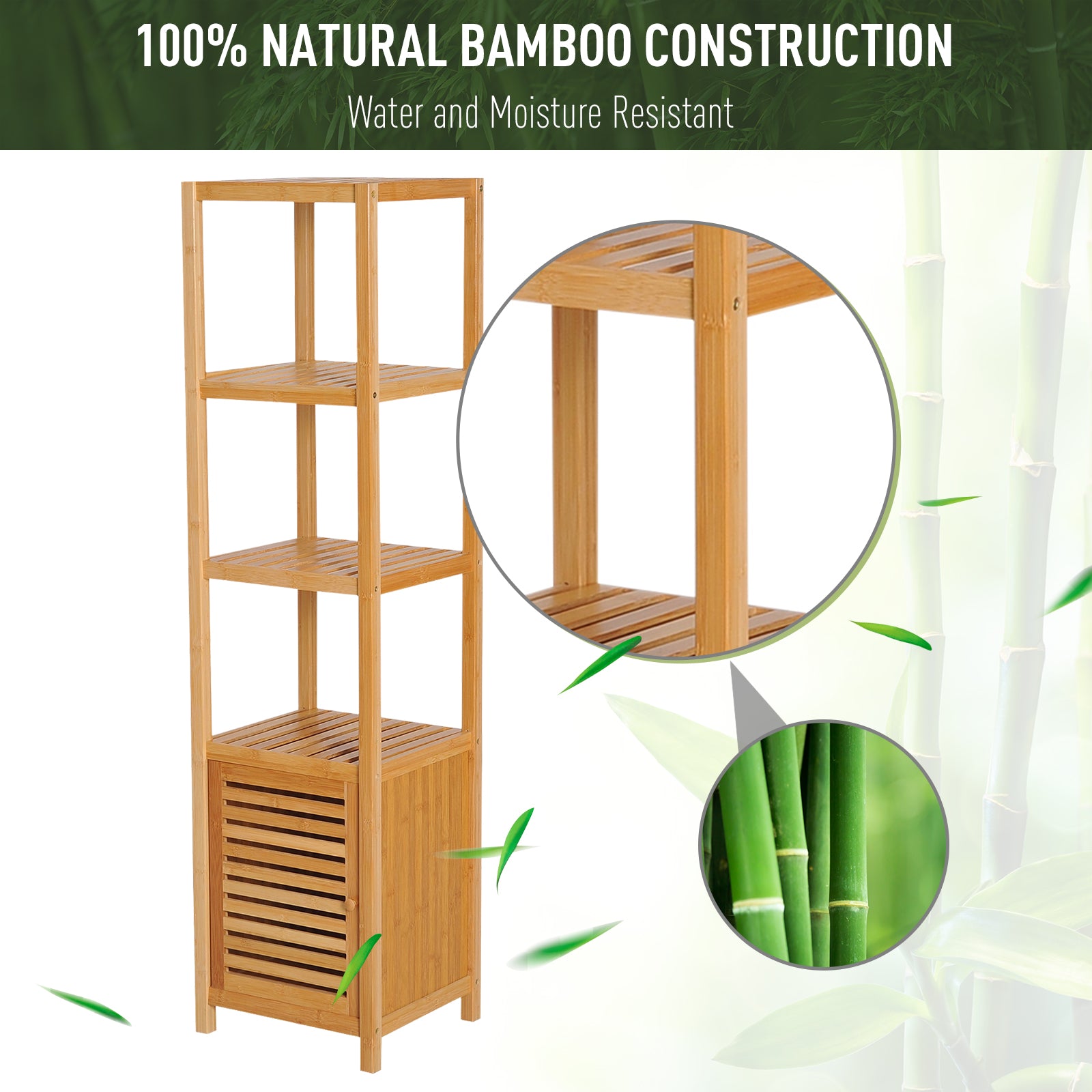HOMCOM 140cm Tall Bathroom Cabinet, Freestanding Storage Unit w/ 3 Shelves, Utility Organiser Cupboard for Home Kitchen - North Peak Garden Furniture