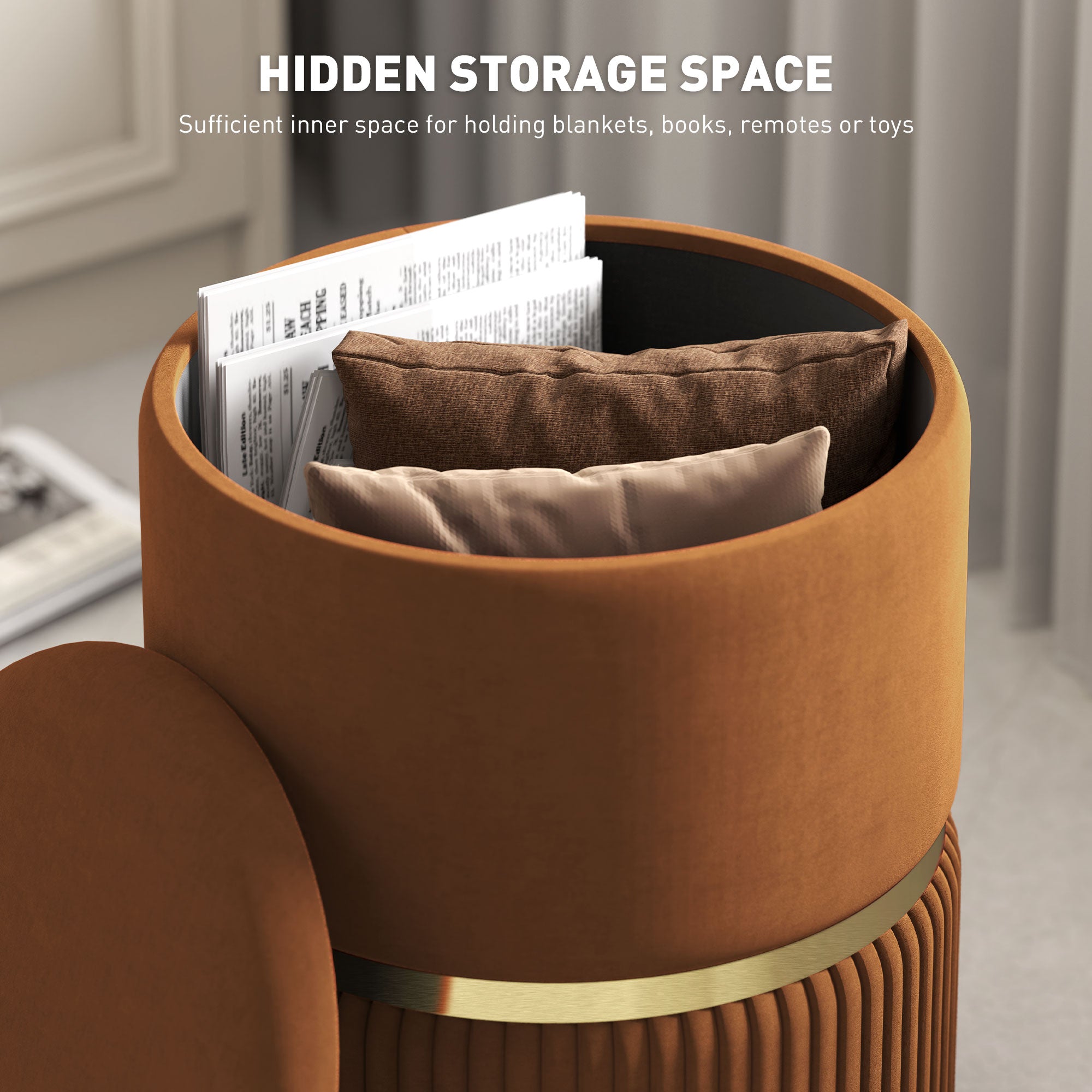 HOMCOM Velvet-Feel Storage Ottoman - Brown - North Peak Garden Furniture