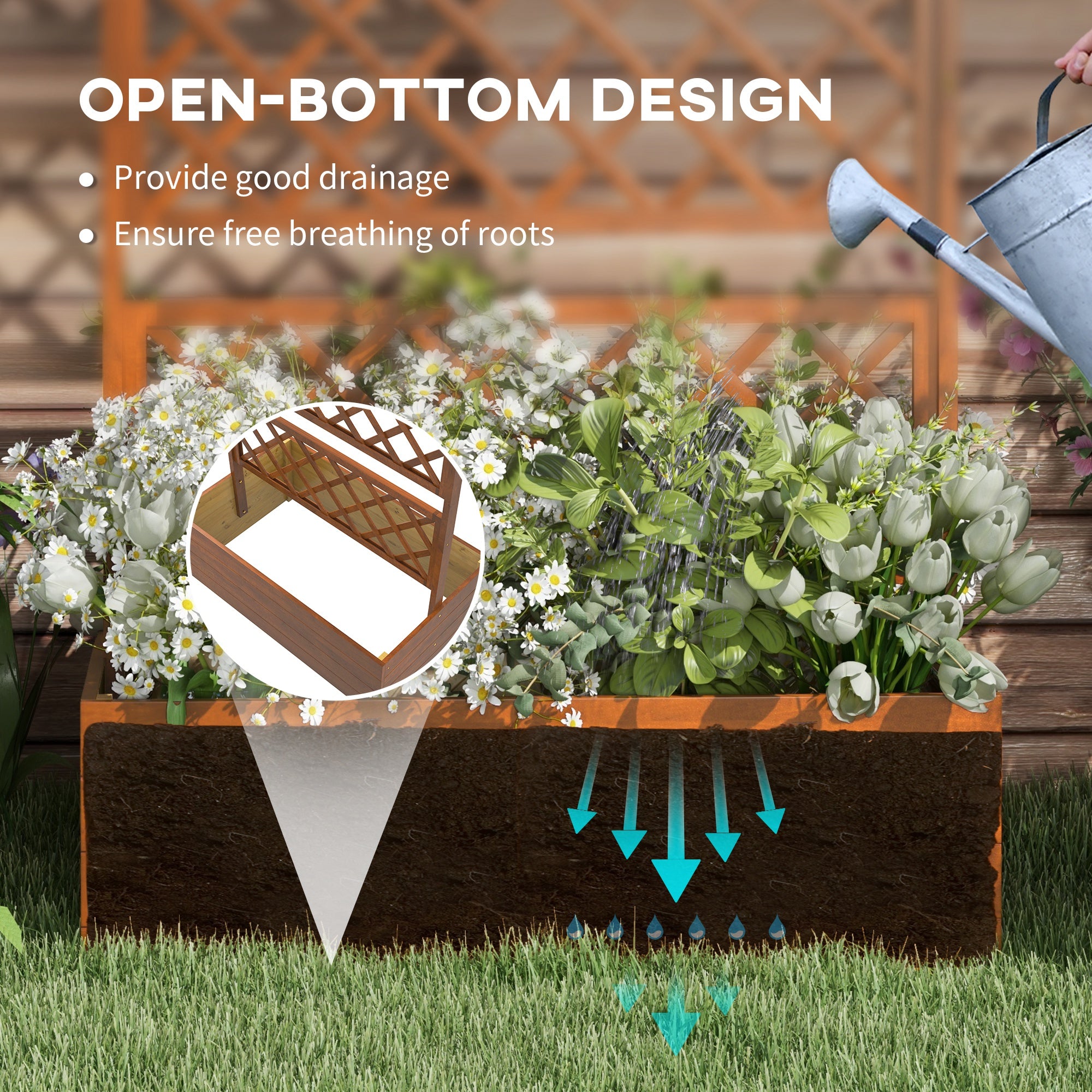 Outsunny Wooden Trellis Planter Box, Raised Garden Bed to Grow Vegetables, Herbs and Flowers, Orange - North Peak Garden Furniture