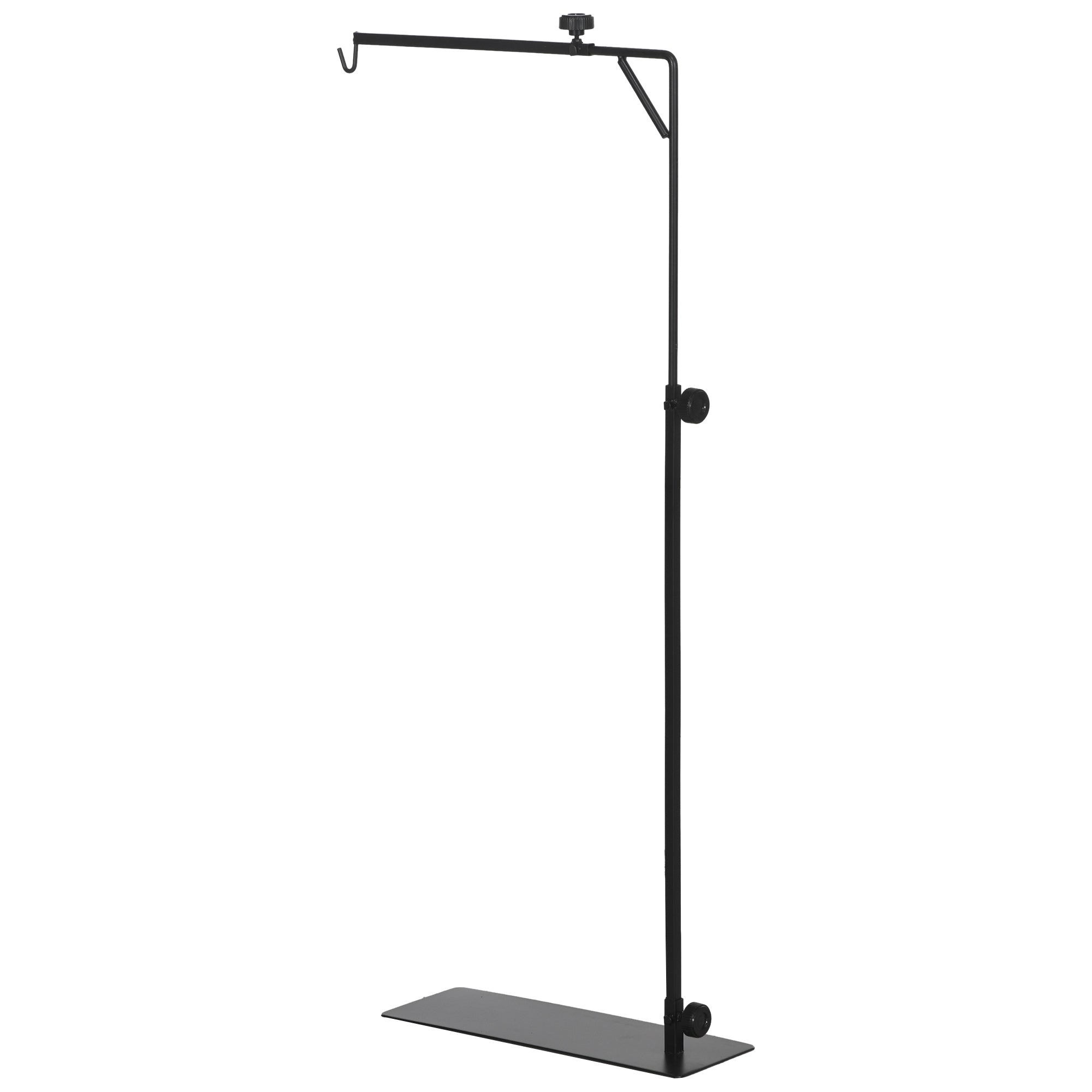 PawHut 86-129Hcm Adjustable Height and Length Reptile Lamp Stand Holder with Hook Hanging, Base - Black